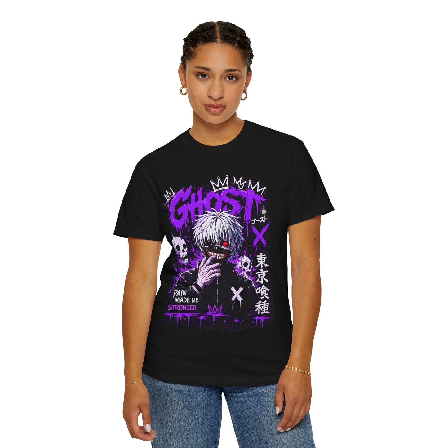 Ghost Anime T-Shirt — Tokyo Ghoul Style Graphic Tee ("Pain Made Me Stronger")