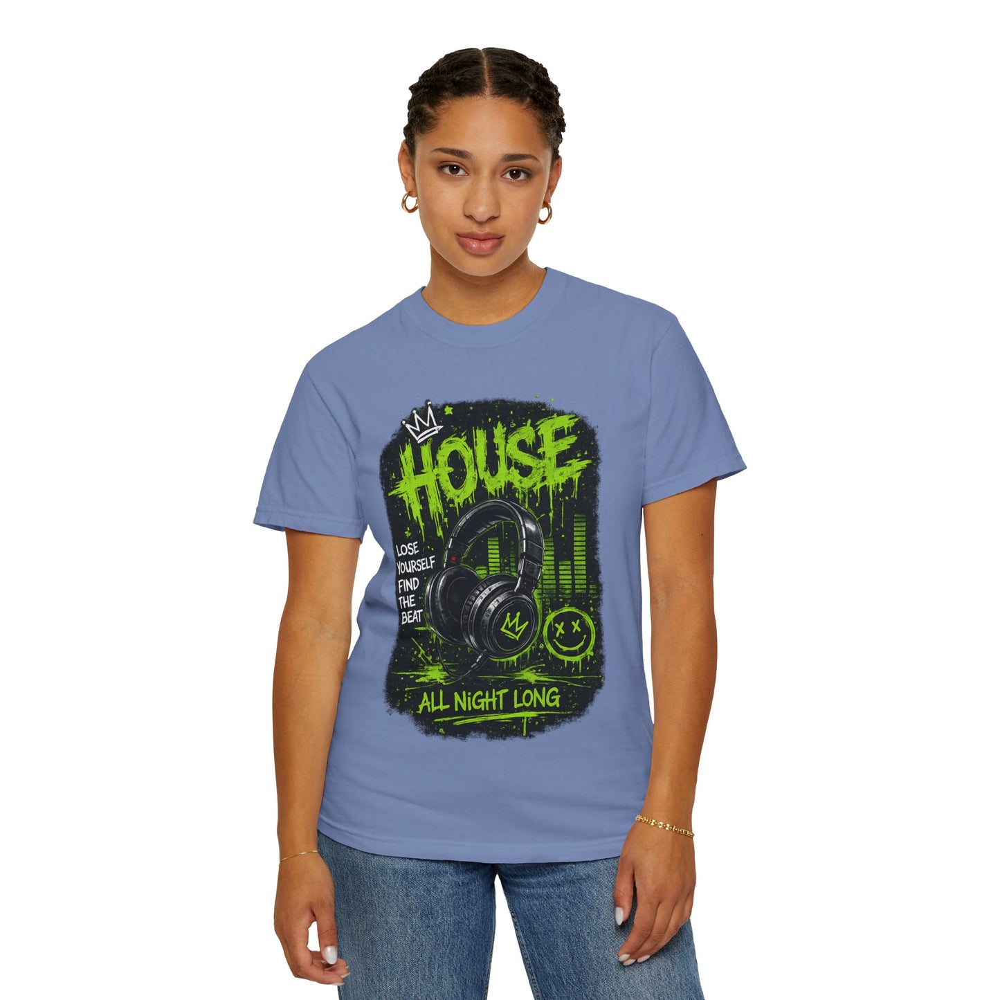 House Music Headphones T-Shirt — "House All Night Long" DJ Tee