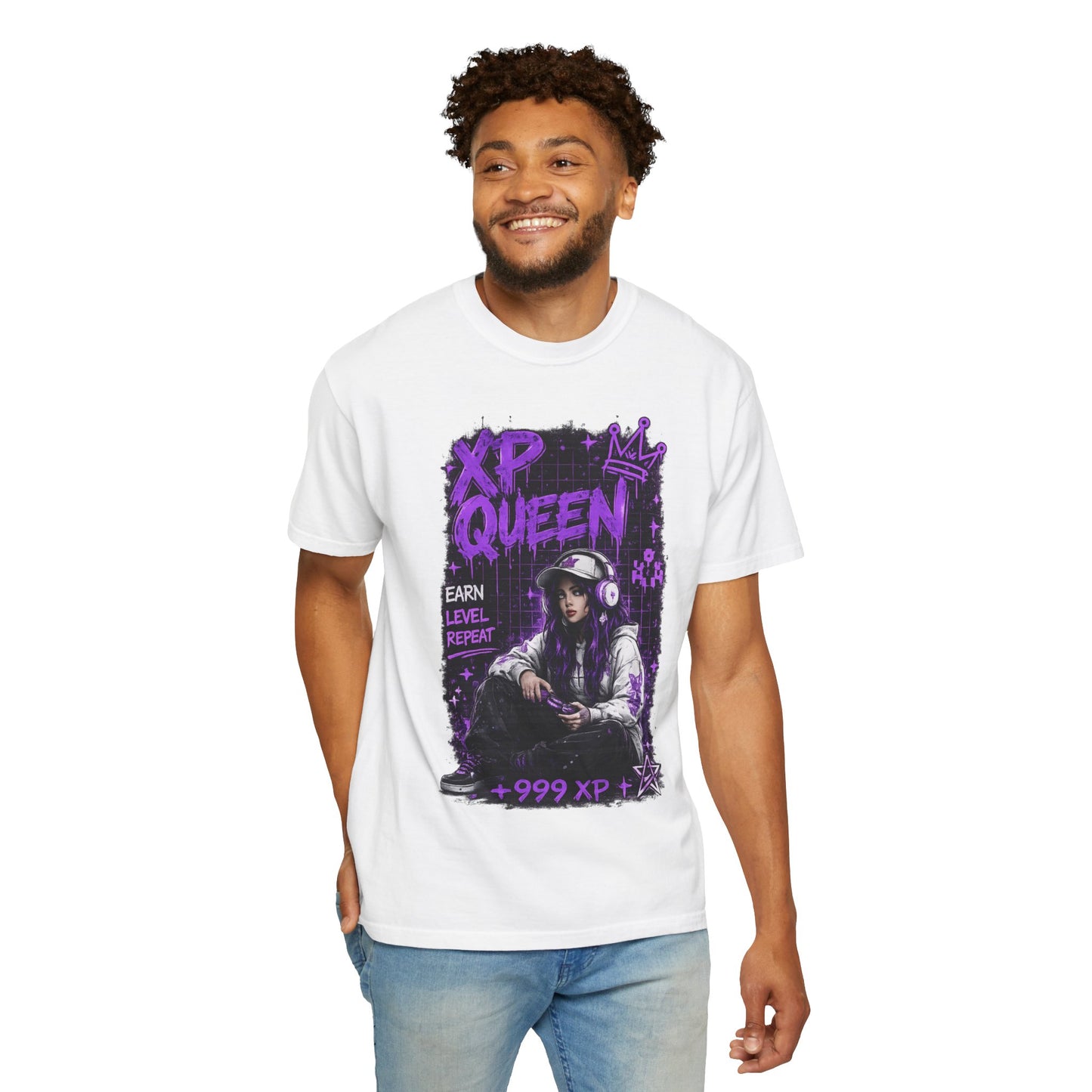 XP Queen T‑Shirt — Gamer Girl Graphic Tee (Earn Level Repeat +999 XP)