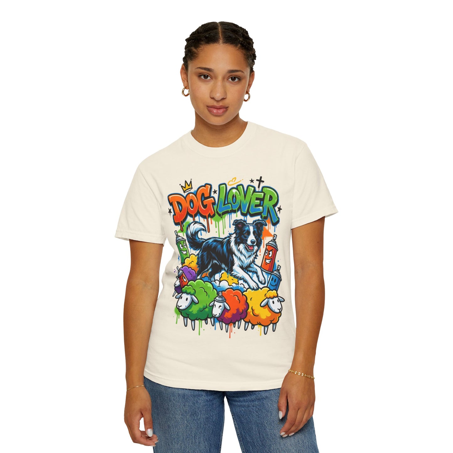 Dog Lover Graffiti T-Shirt — Colorful Border Collie Street Art Tee