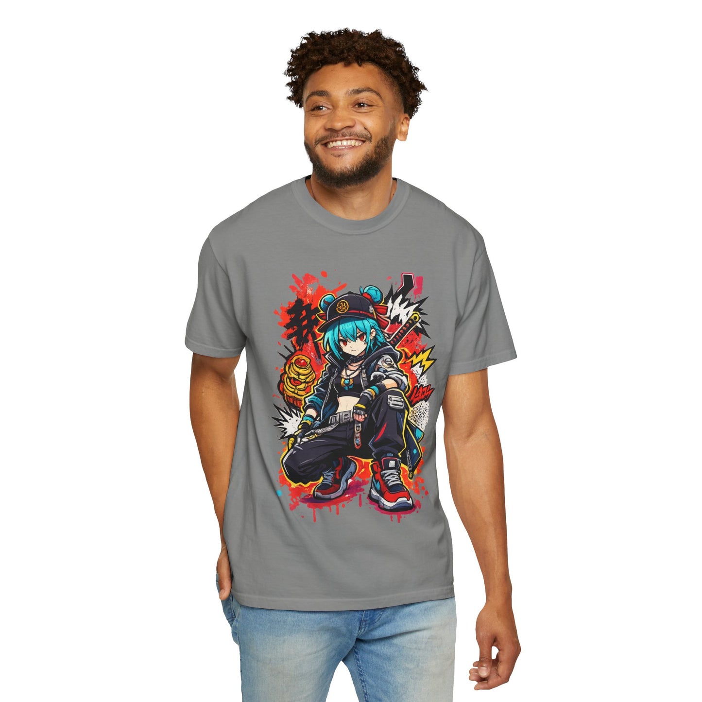 Anime Streetwear T-Shirt — Cool Girl Squatting Graphic Tee
