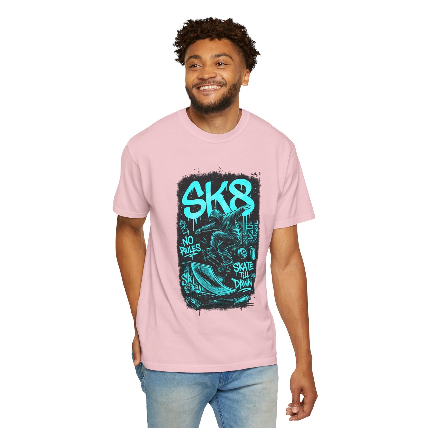 SK8 Skateboard Graphic T-Shirt — 'SK8' No Rules Skate Till Dawn Tee