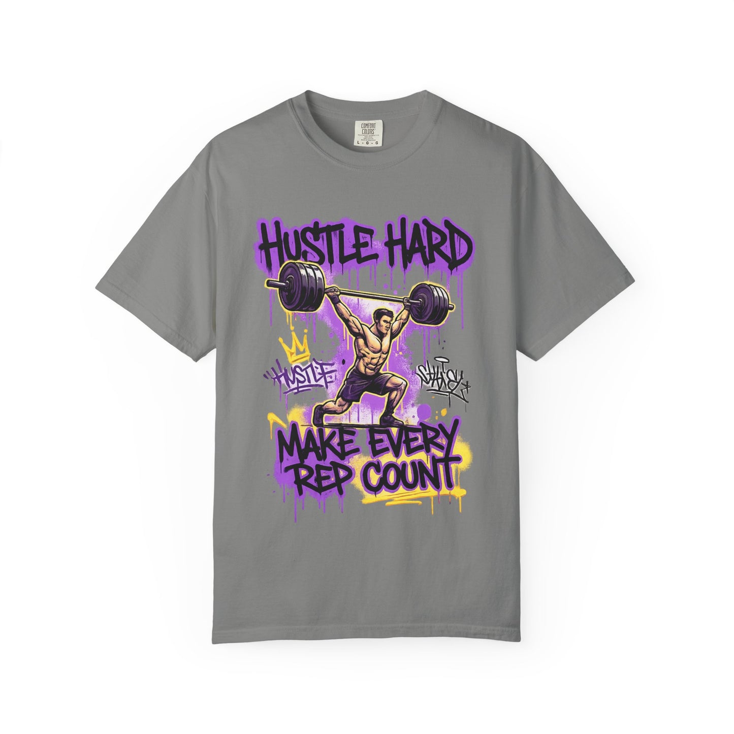 Hustle Hard Make Every Rep Count T-Shirt | Weightlifting Gym Graphic