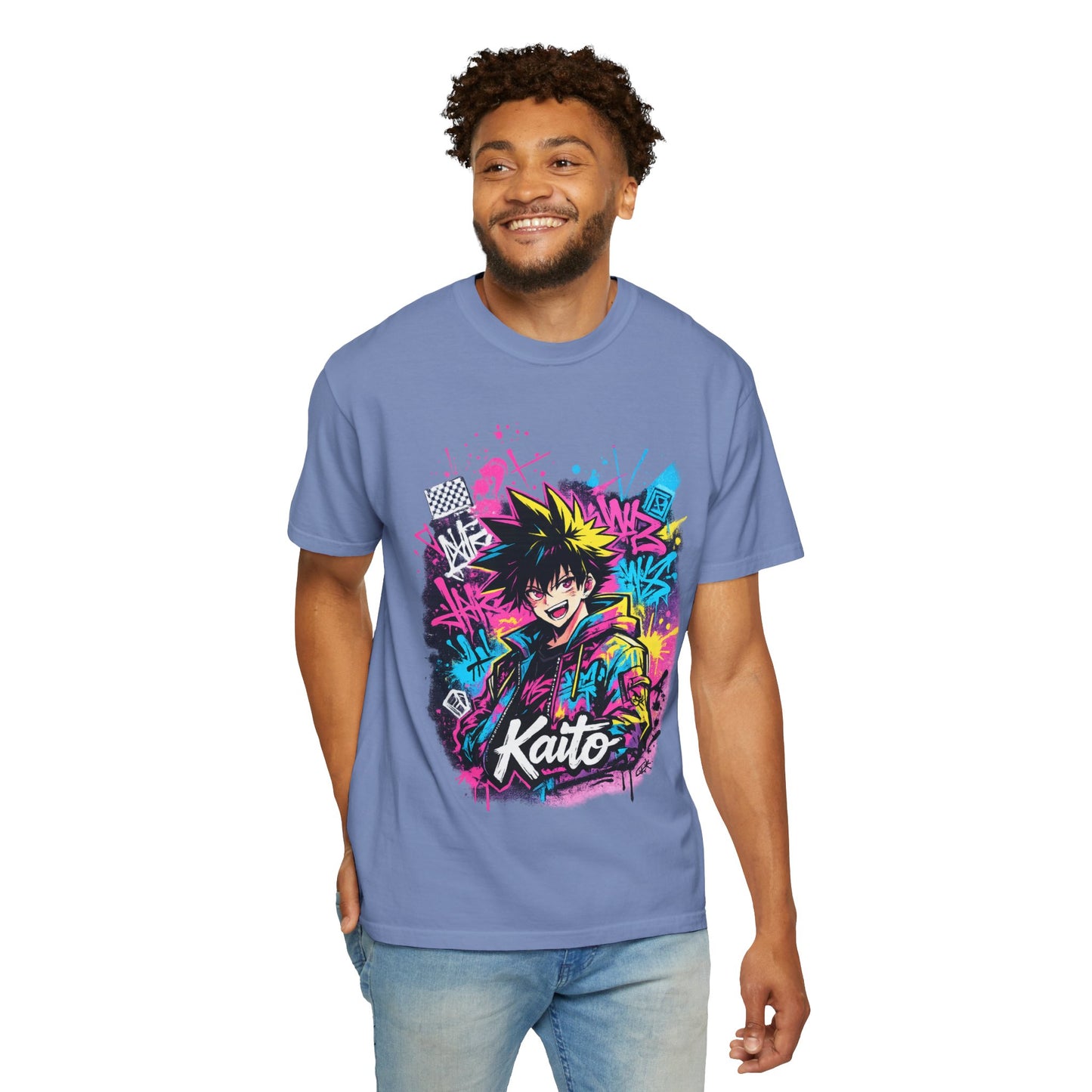 Kaito Anime Streetwear T-Shirt — Neon Graffiti Character Tee