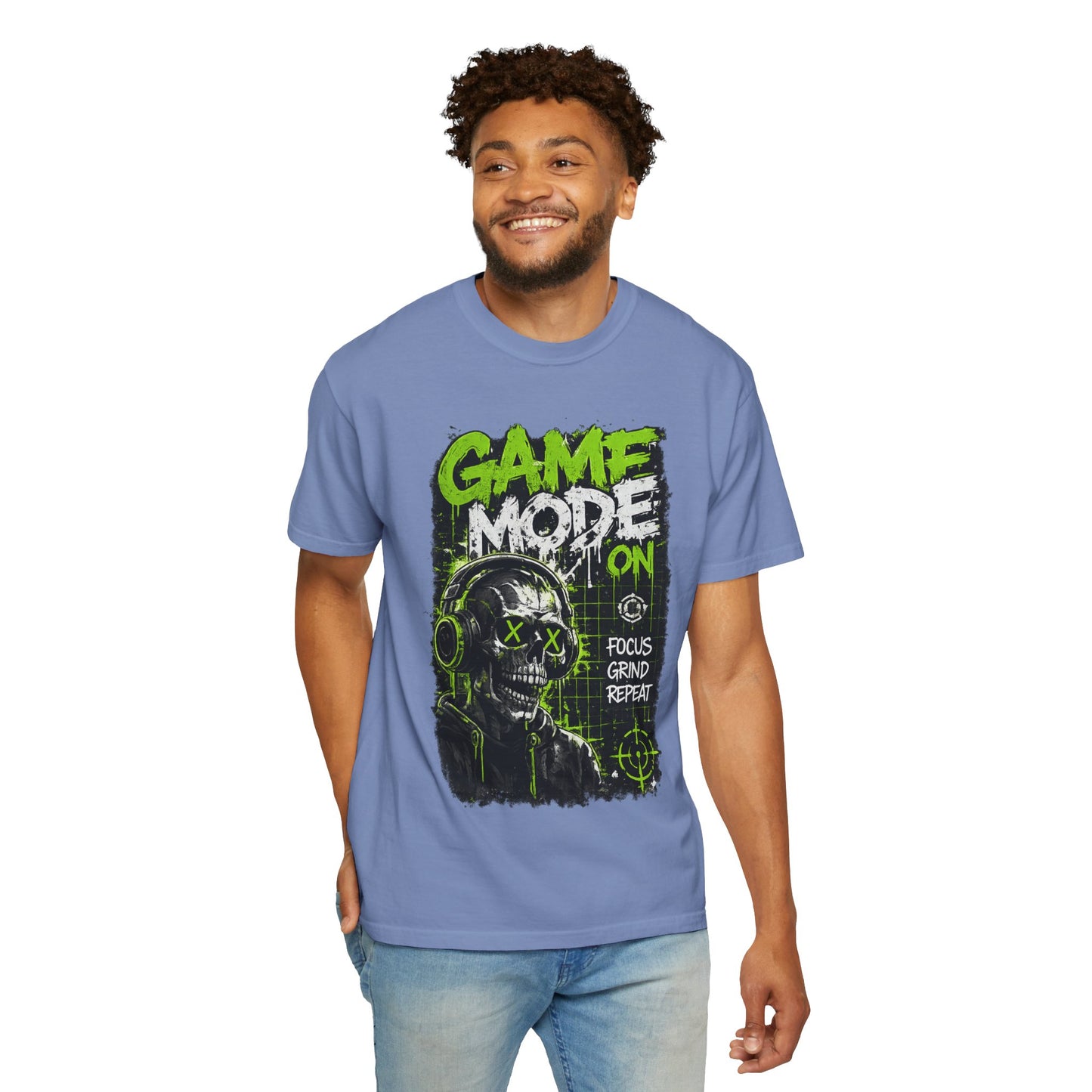Game Mode On T-Shirt — Gamer Skull Graphic Tee (Focus Grind Repeat)