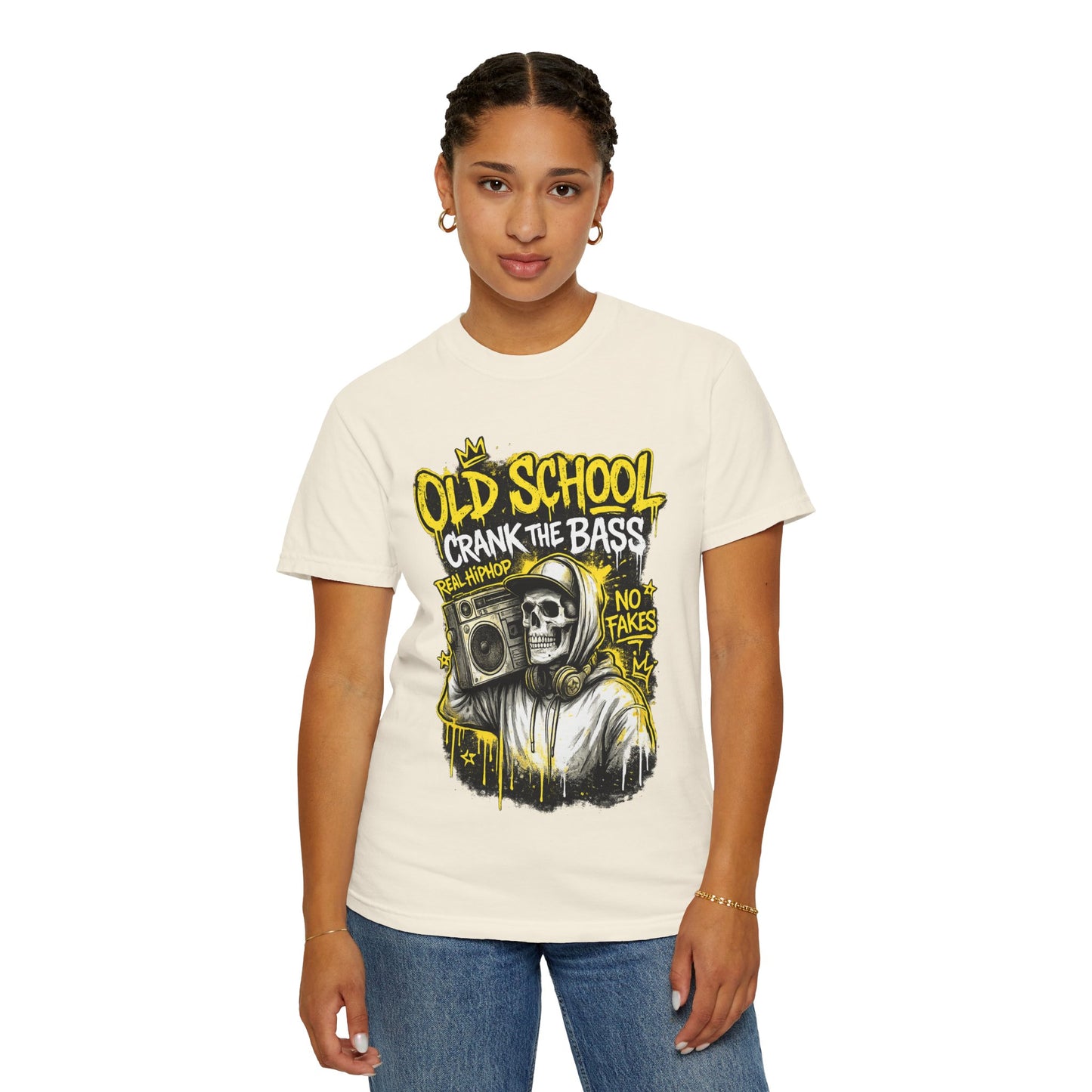 Old School Crank the Bass T-Shirt — Retro Hip Hop Skull Boombox Tee