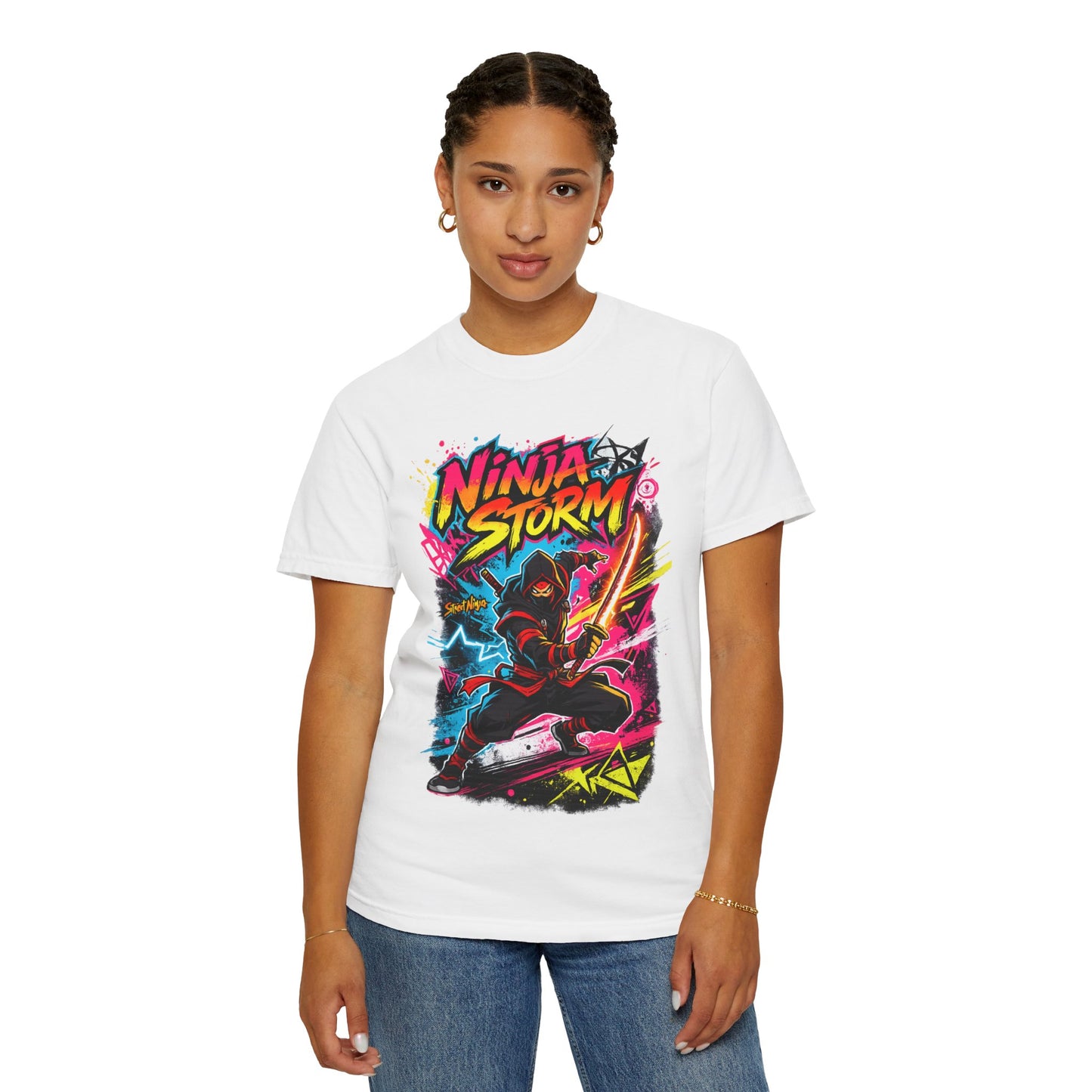 Ninja Storm Graphic T-Shirt — Neon Samurai Surf Design