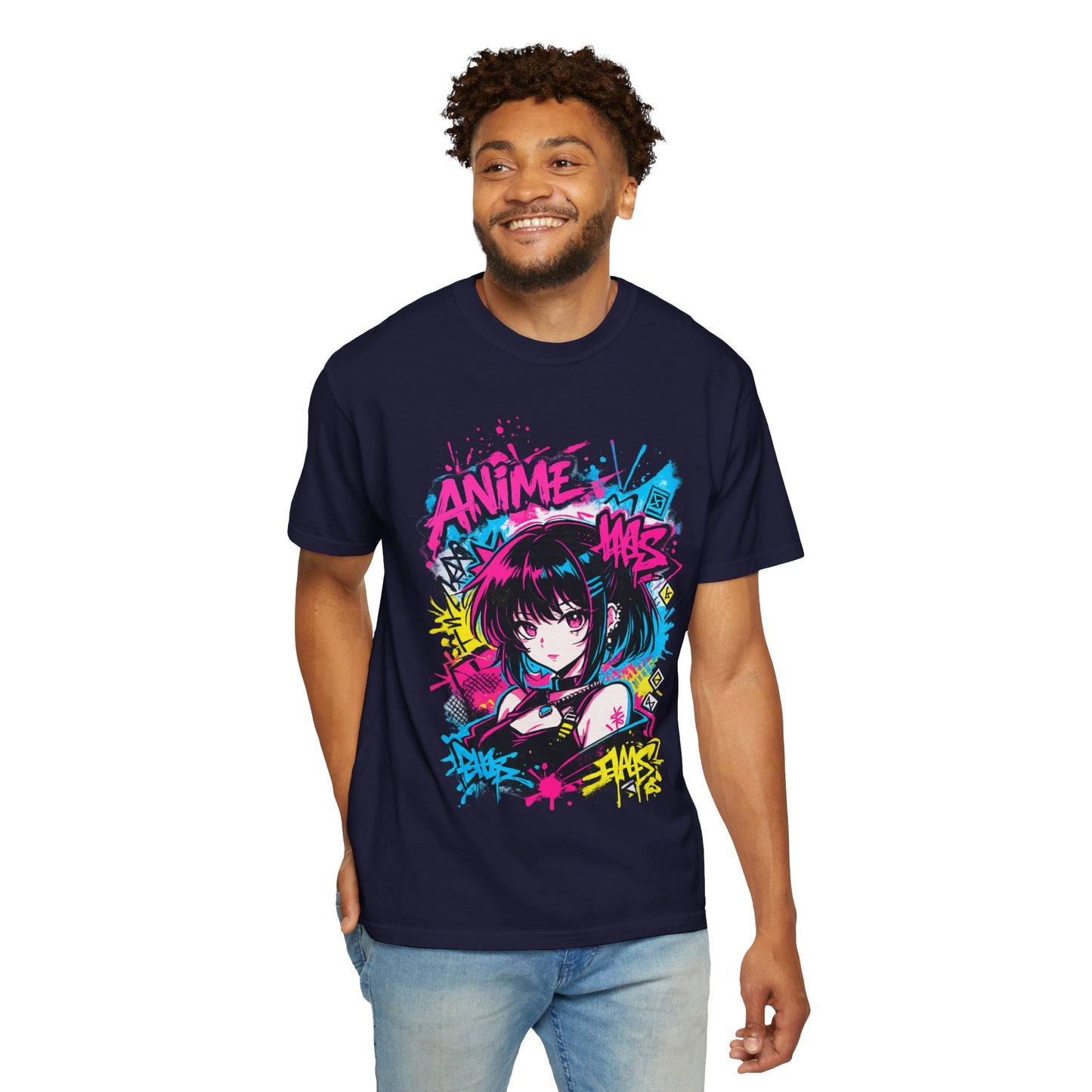 Anime Graffiti Girl T-Shirt — Neon Vaporwave Otaku Tee