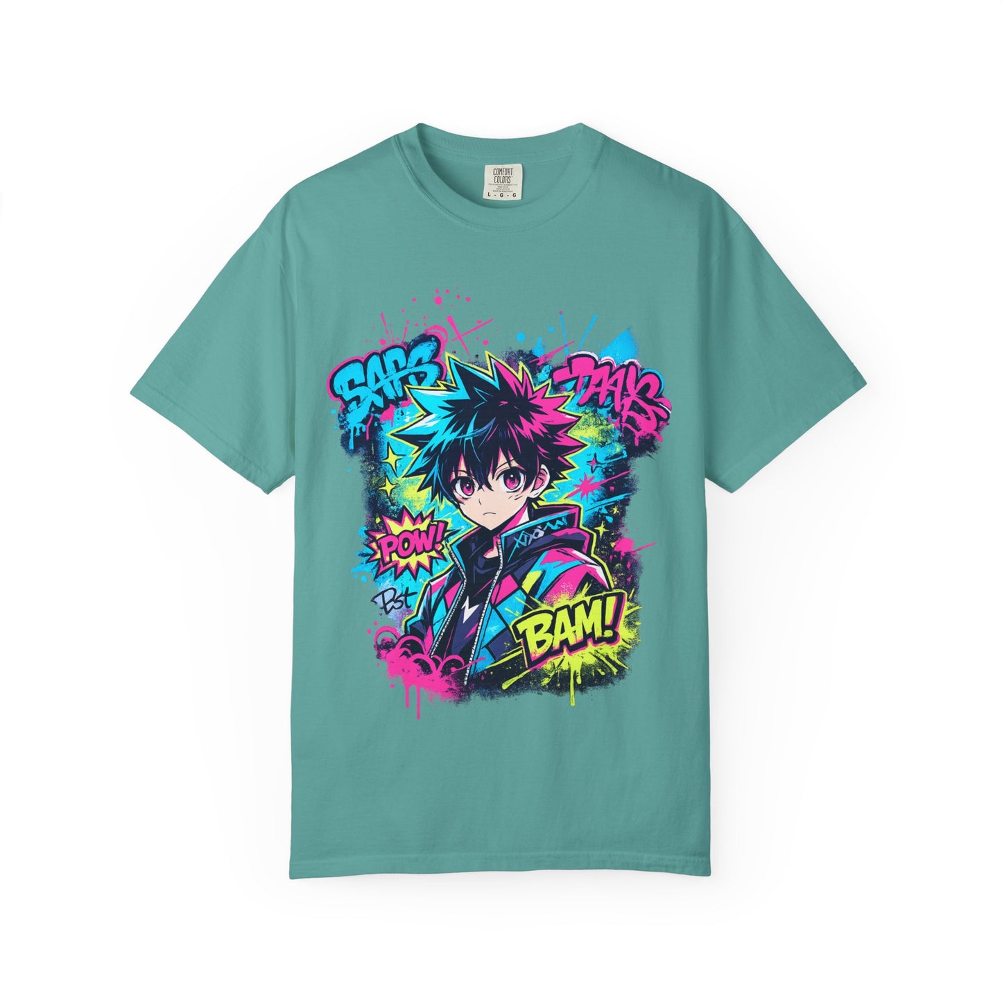Anime Comic Boy Graphic T-Shirt — Neon Manga "BAM!" Design