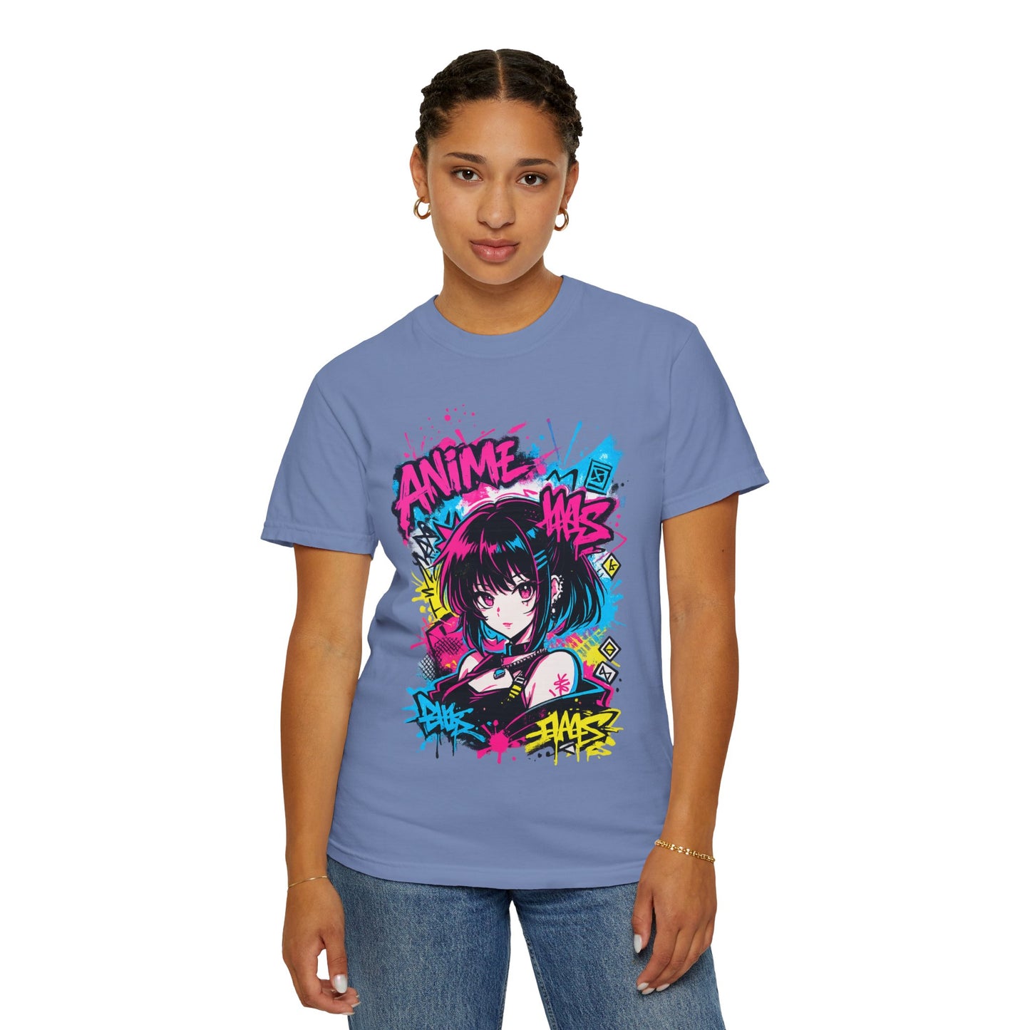 Anime Graffiti Girl T-Shirt — Neon Vaporwave Otaku Tee