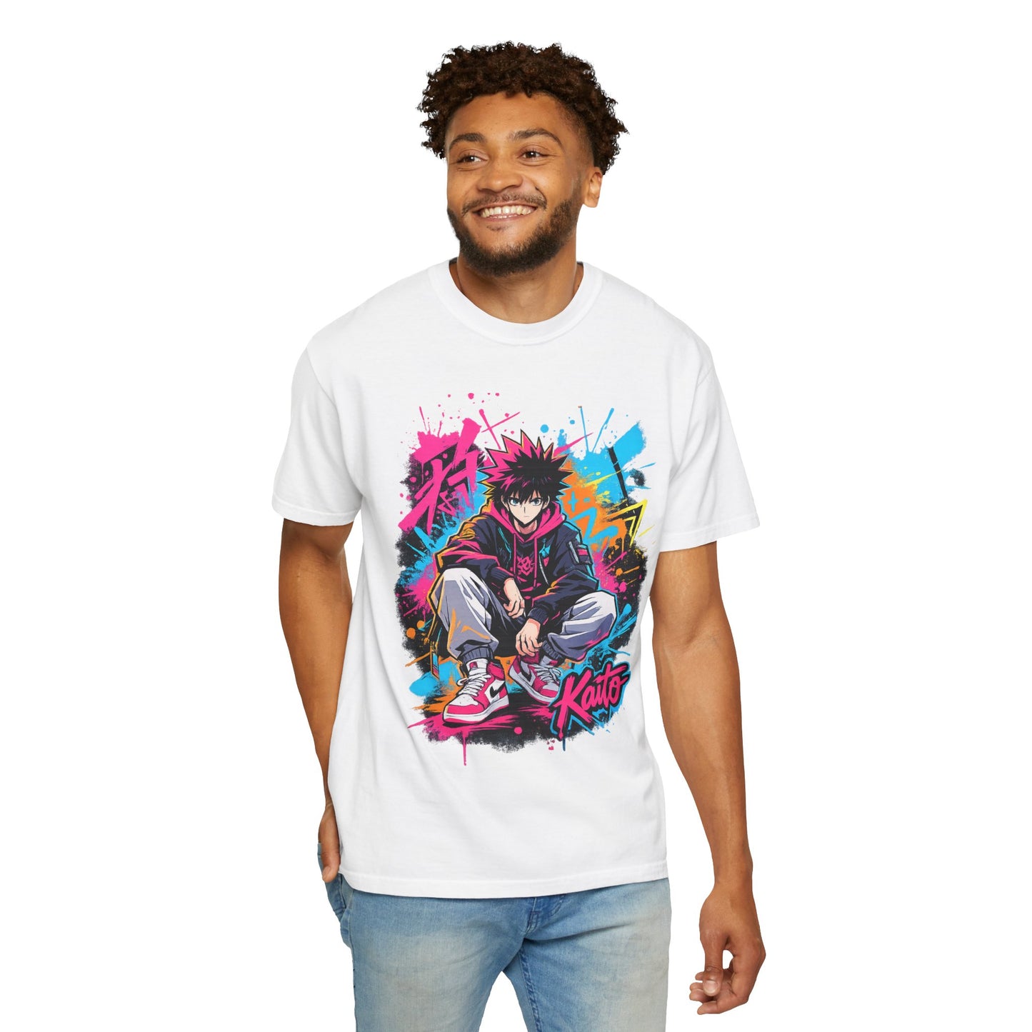 Kaito Streetwear Anime Tee — Neon Graffiti Urban Graphic T-Shirt