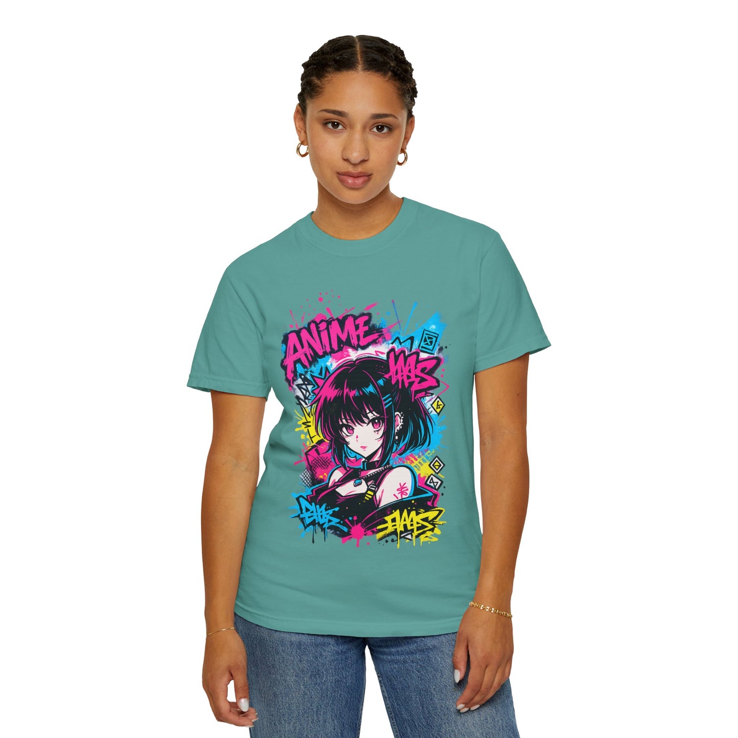 Anime Graffiti Girl T-Shirt — Neon Vaporwave Otaku Tee