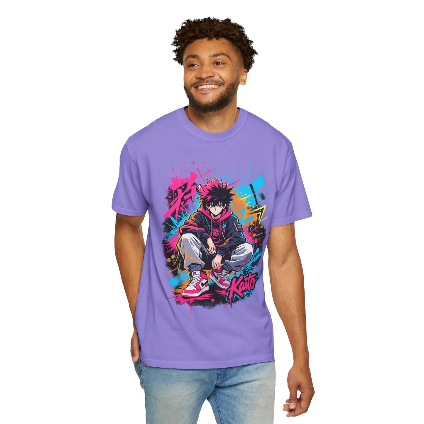 Kaito Streetwear Anime Tee — Neon Graffiti Urban Graphic T-Shirt