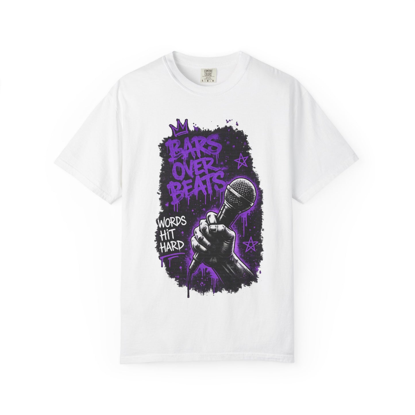 Bars Over Beats Microphone T‑Shirt — "Words Hit Hard" Rap Graphic Tee