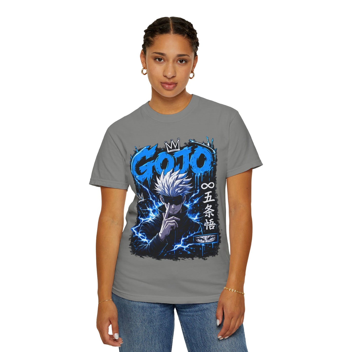 Gojo Satoru Anime T-Shirt — Blue Lightning Graphic Tee