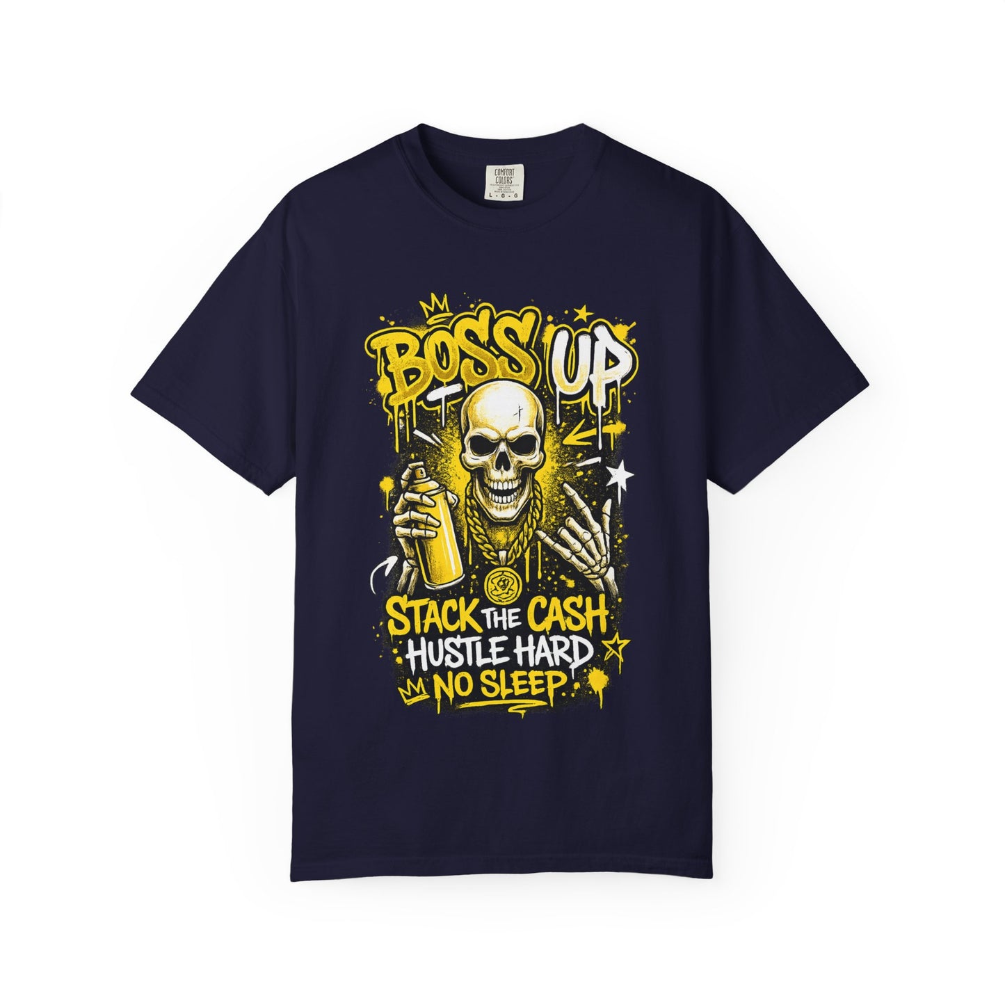 Boss Up Skull Hustle T-Shirt — "Stack the Cash, Hustle Hard, No Sleep" Graphic Tee