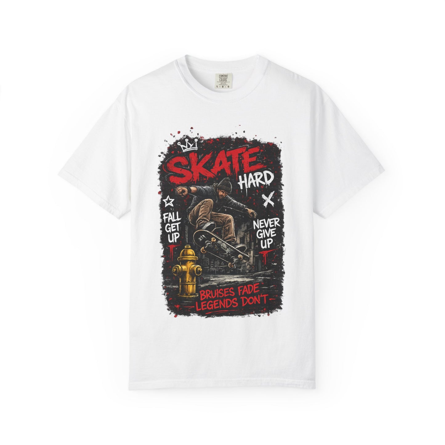 Skate Hard Graphic T-Shirt — "Skate Hard / Brushes Fade Legends Don’t" Streetwear Tee