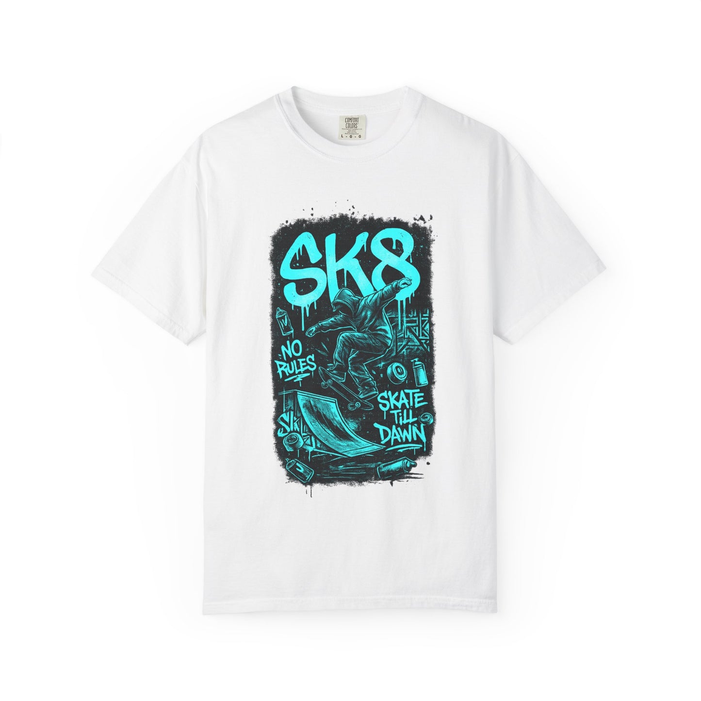 SK8 Skateboard Graphic T-Shirt — 'SK8' No Rules Skate Till Dawn Tee