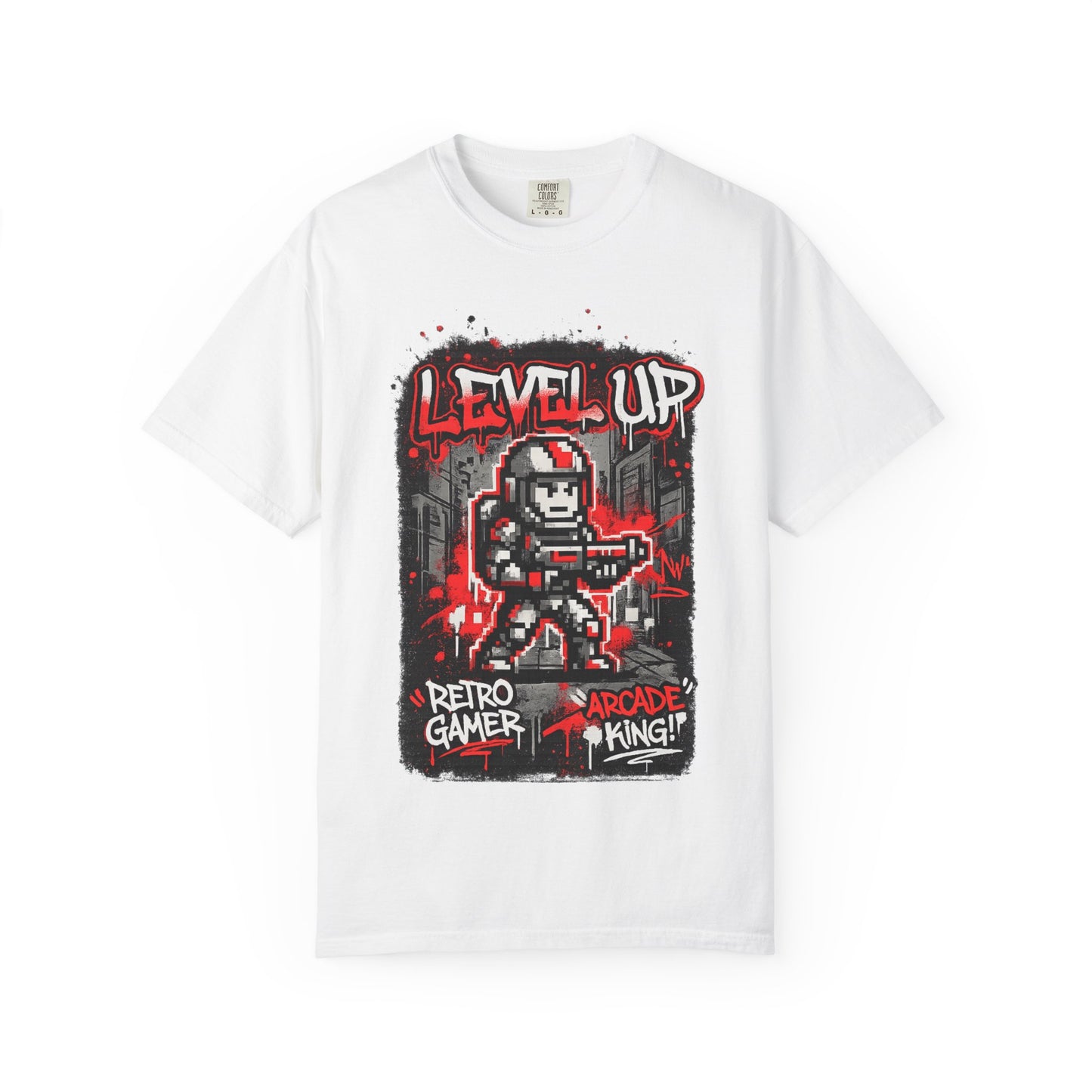 Level Up Retro Gamer T-Shirt — Arcade King Pixel Shooter Tee