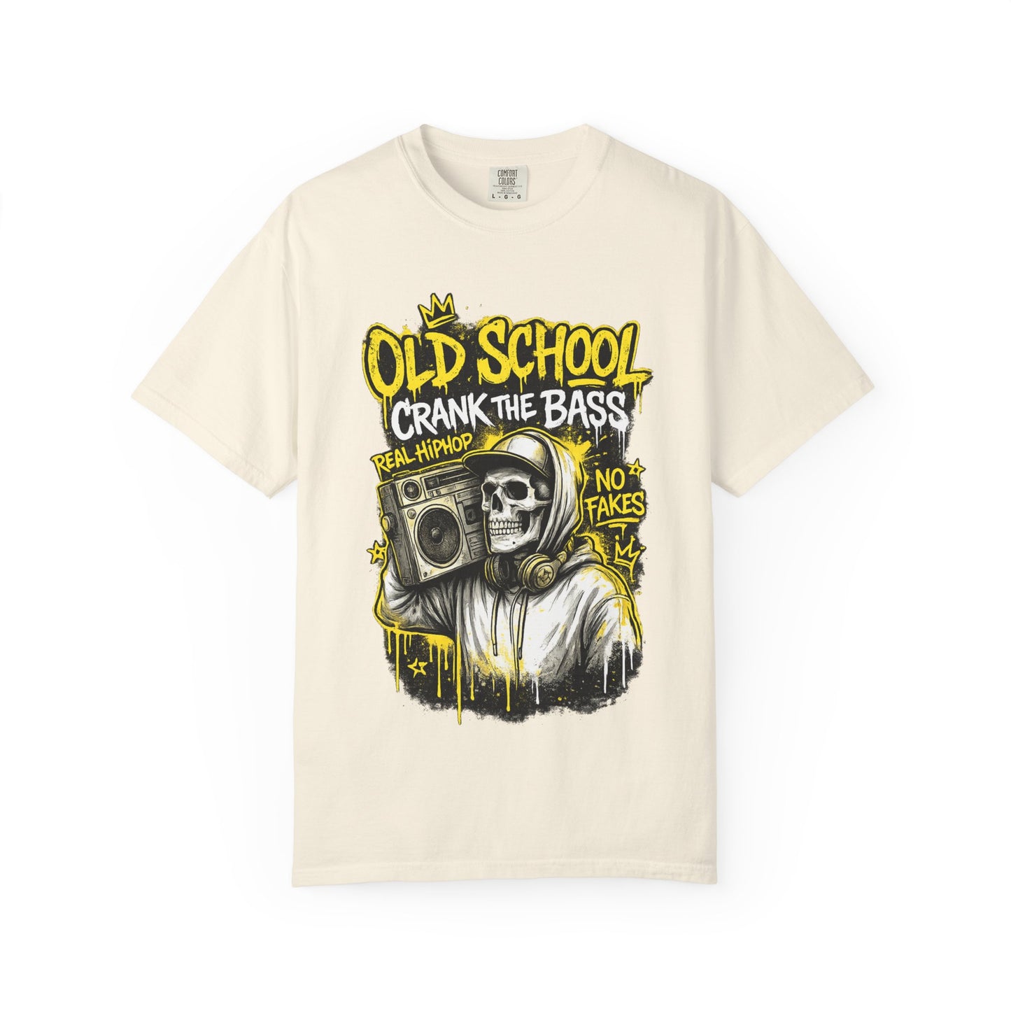 Old School Crank the Bass T-Shirt — Retro Hip Hop Skull Boombox Tee