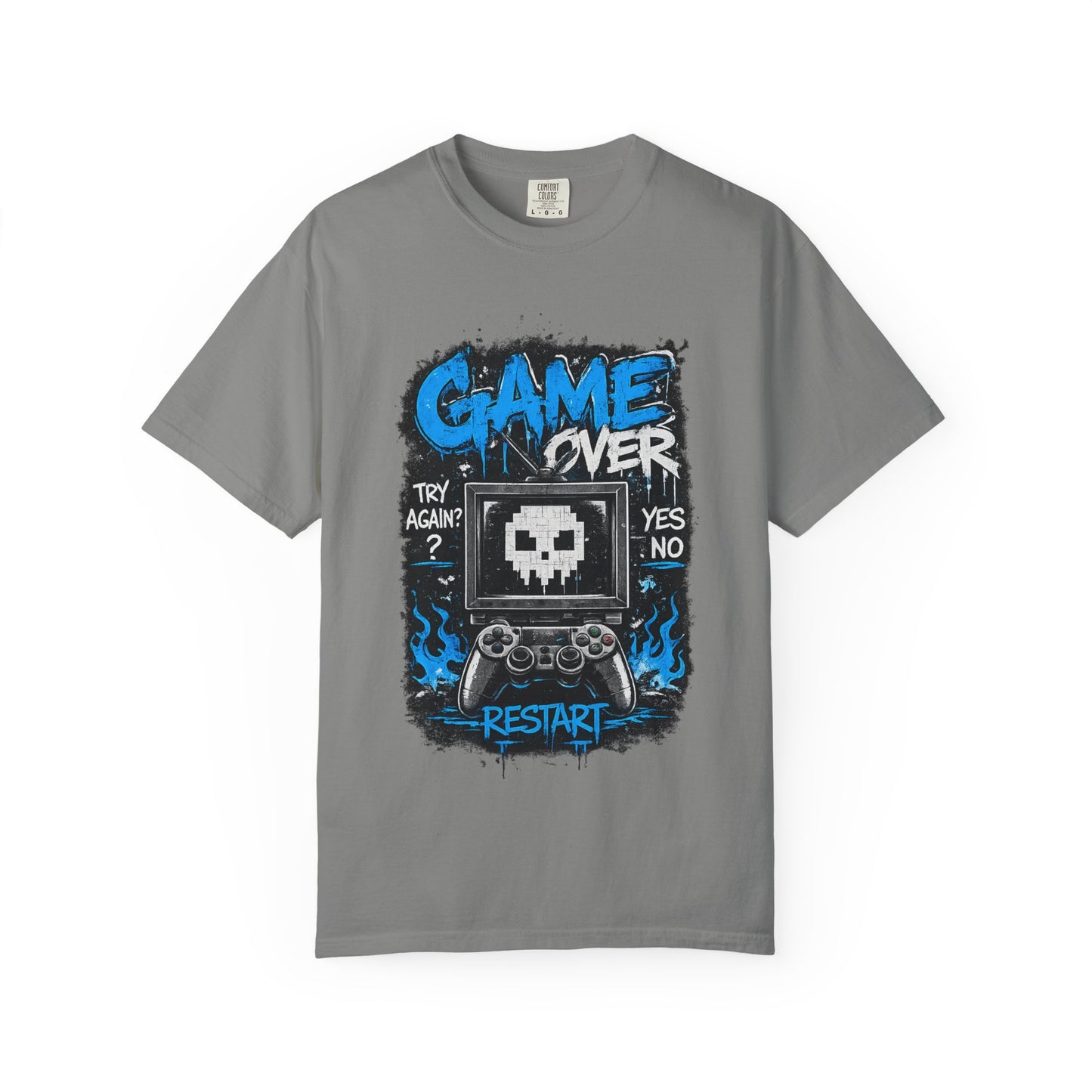 Game Over Skull Console controller T-Shirt | Restart pixel gaming tee