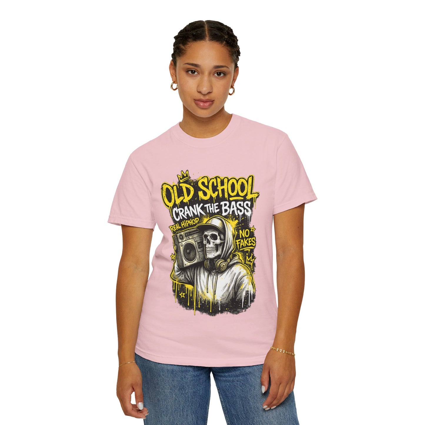 Old School Crank the Bass T-Shirt — Retro Hip Hop Skull Boombox Tee