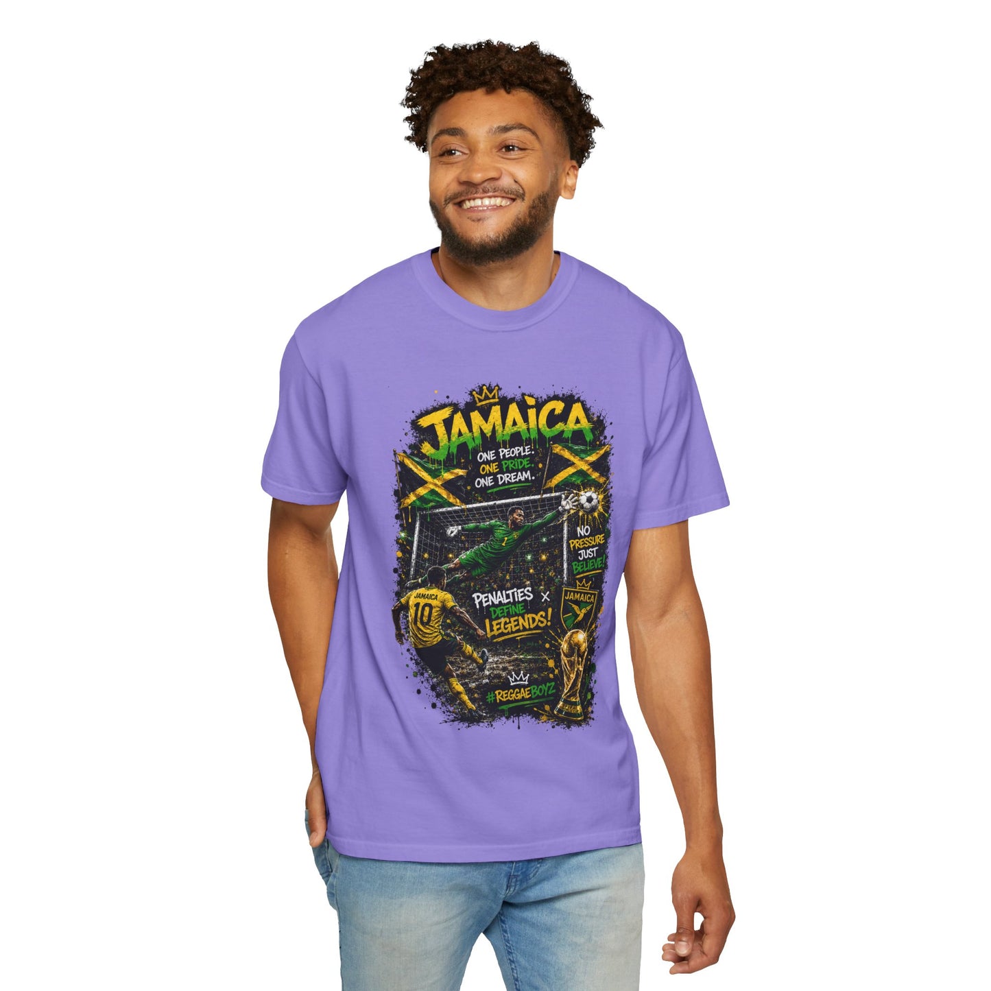 Jamaica Football Soccer Poster T-Shirt | Reggae Pride, Flag Colors