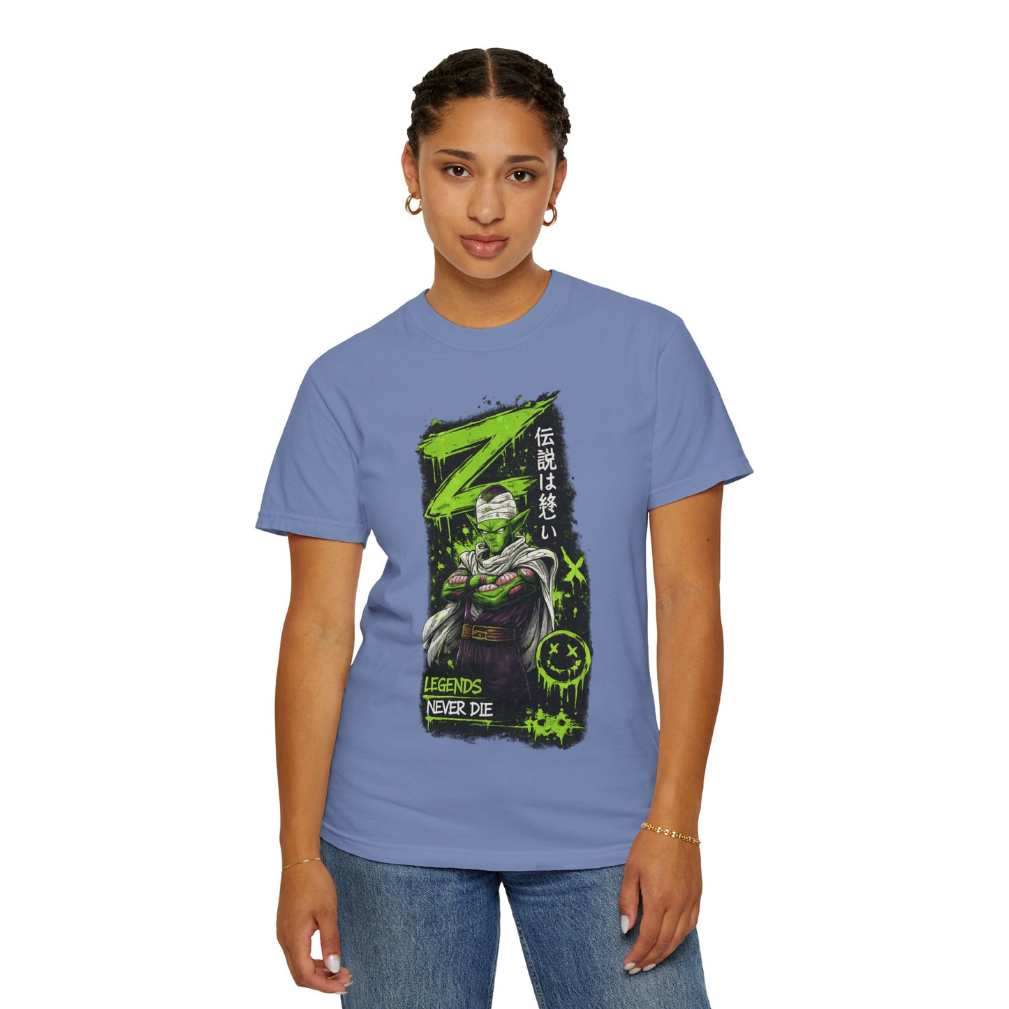Dragon Warrior Graphic T-Shirt — "Legends Never Die" Neon Green Anime Design