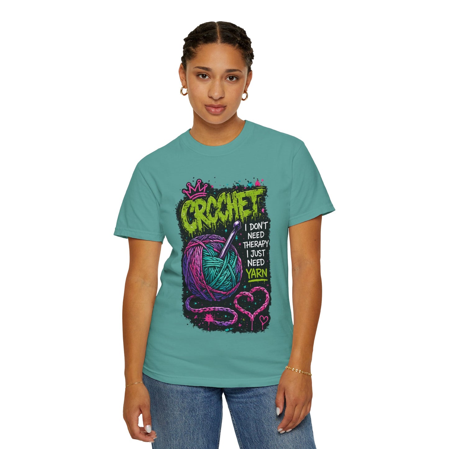 Crochet Yarn T-Shirt — "I Don't Need Therapy I Just Need Yarn" Graphic Tee