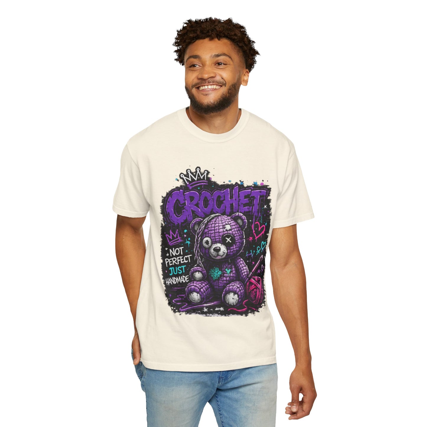 Crochet Teddy T-Shirt — "Not Perfect Just Handmade" Graphic Tee