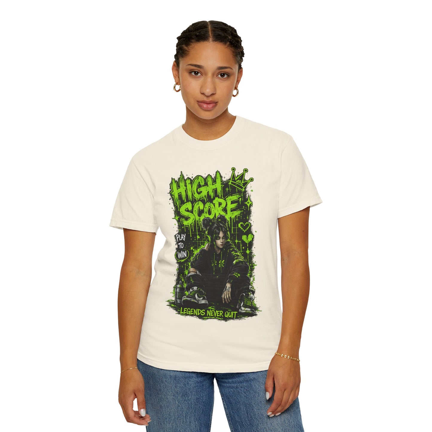 High Score Graphic T-Shirt — 'High Score: Legends Never Quit' Gamer Tee