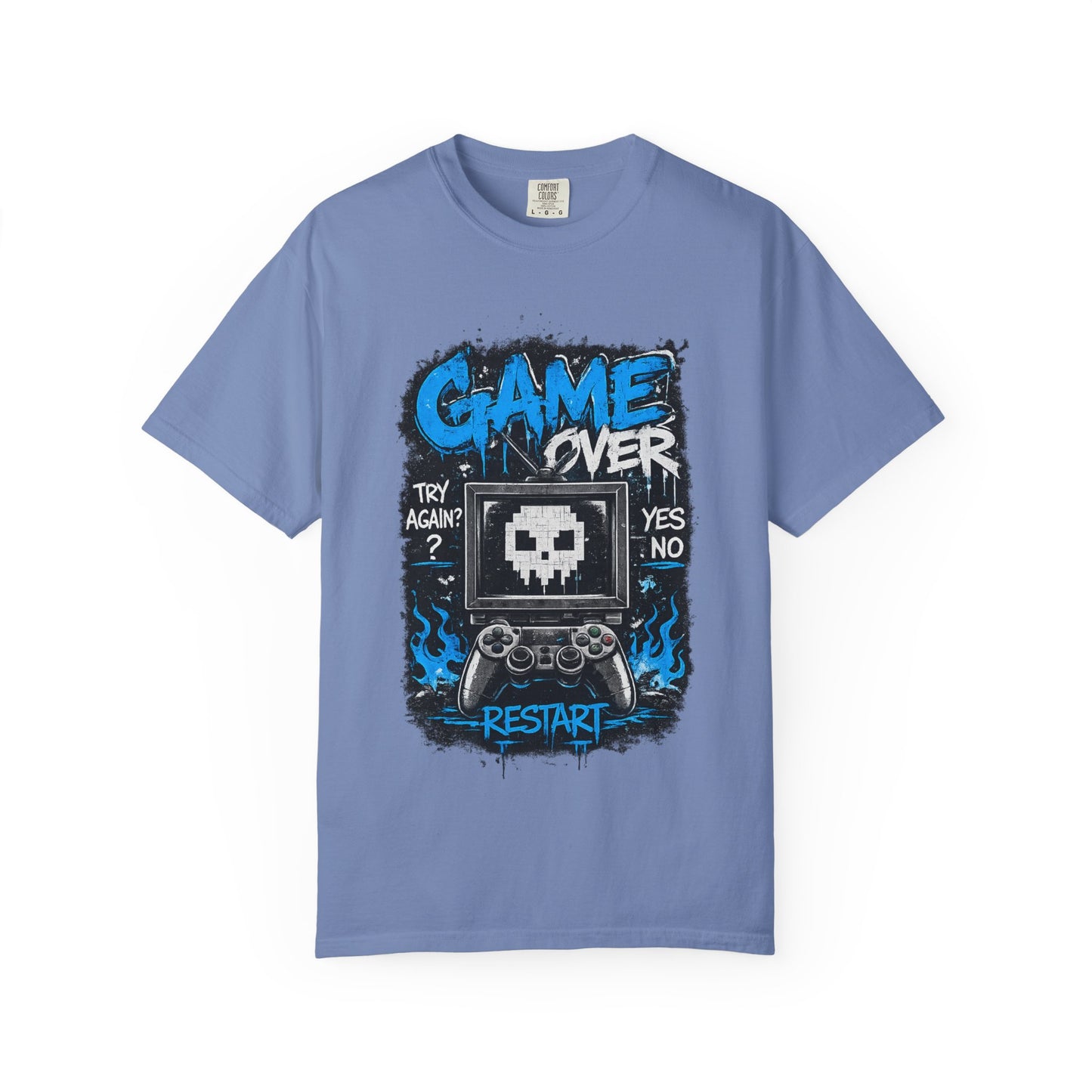 Game Over Skull Console controller T-Shirt | Restart pixel gaming tee