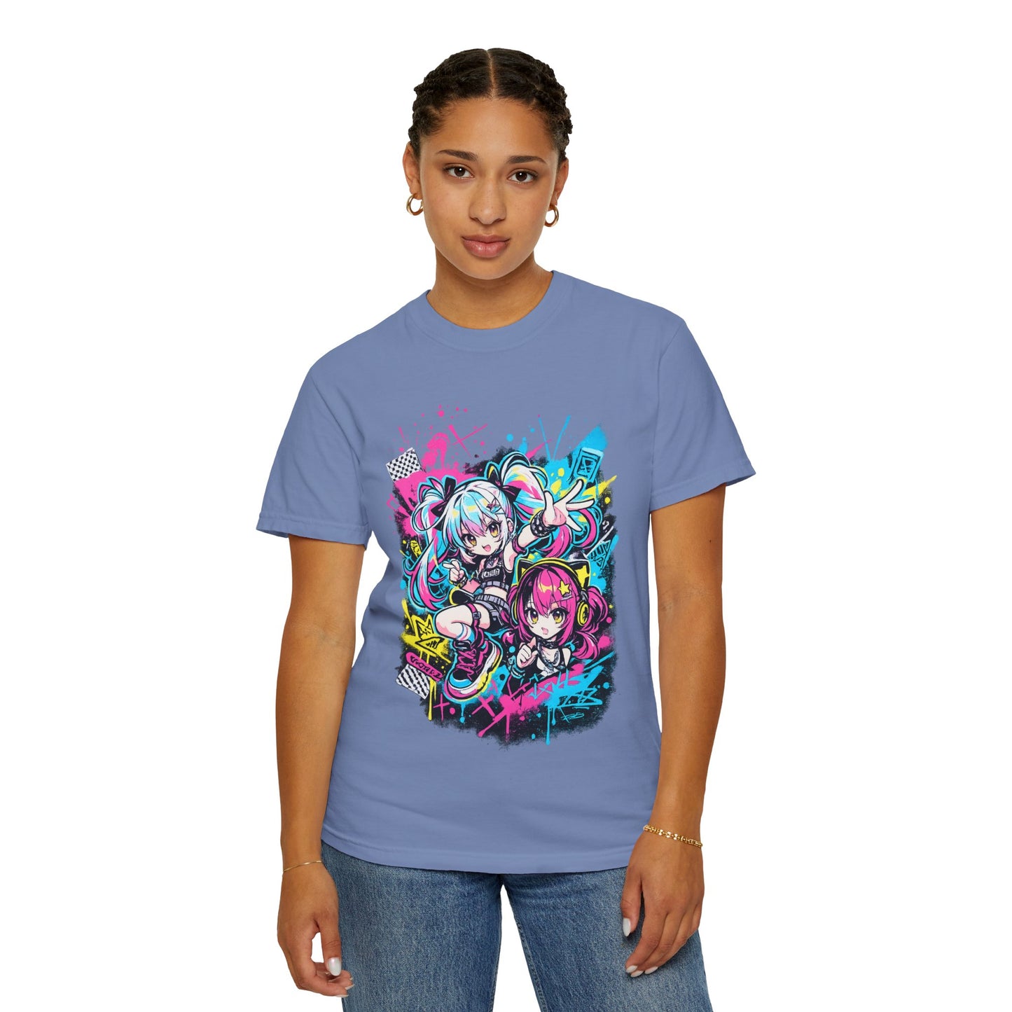 Anime Girls Graffiti T-Shirt – Neon Vocaloid Style