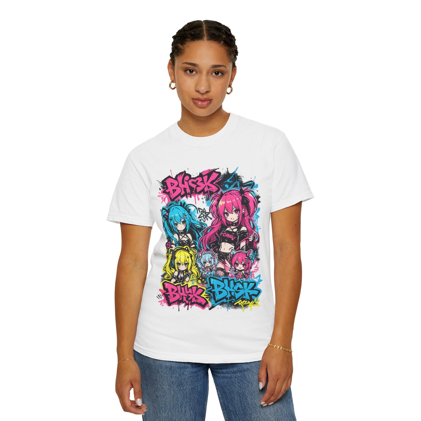 Anime Graffiti Girl Group T-Shirt — Colorful Vocaloid Streetwear