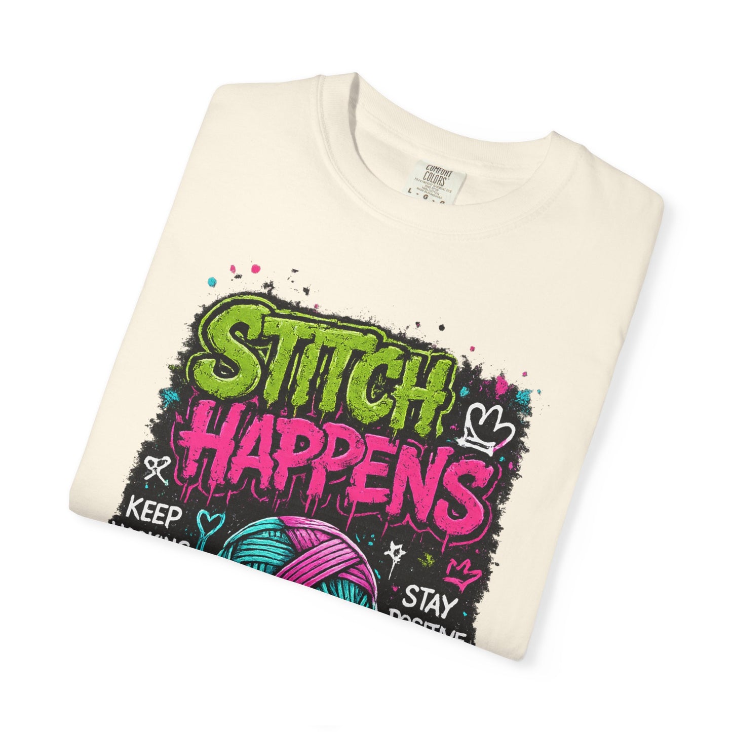 Stitch Happens T-Shirt — Funny Knitting & Crochet Graphic Tee