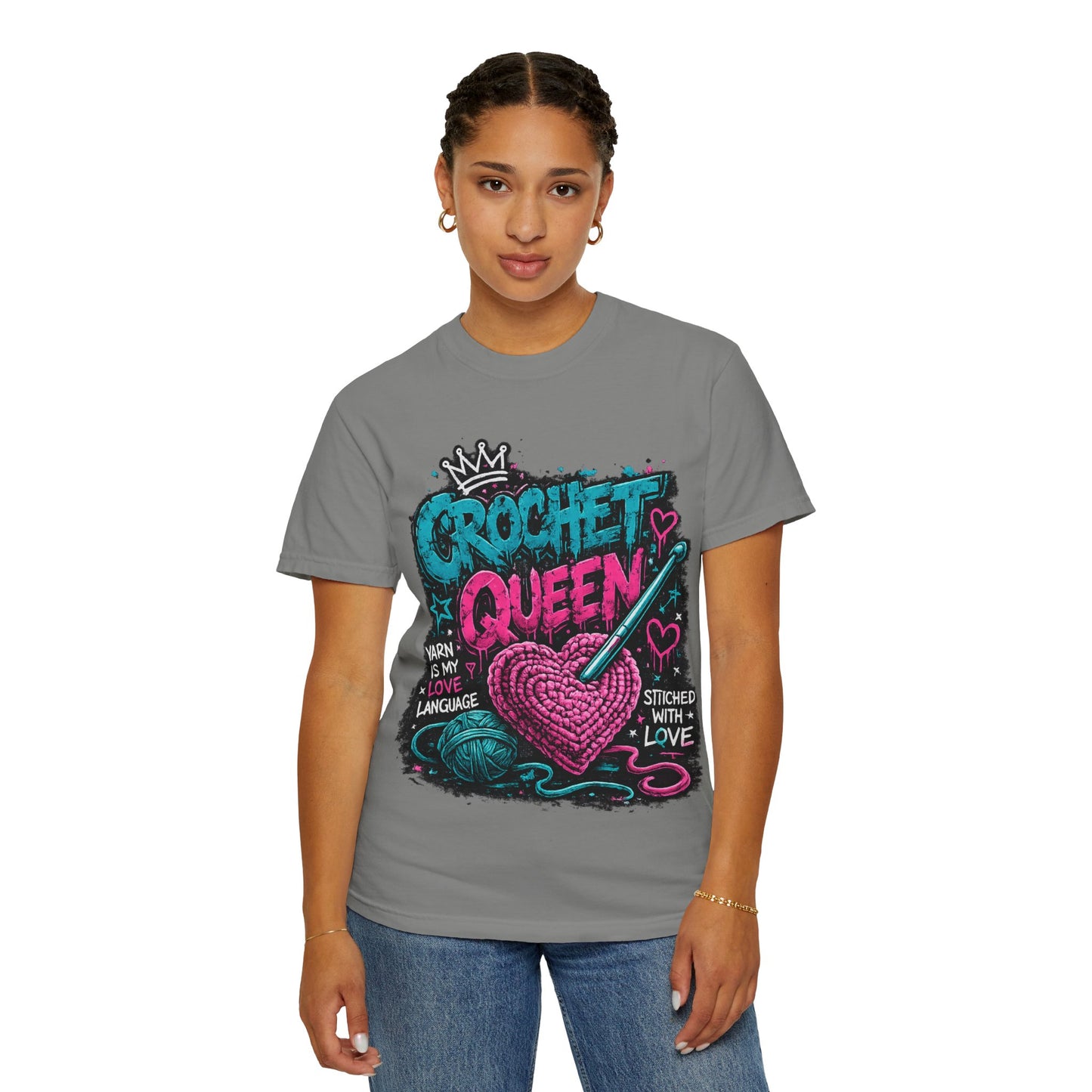 Crochet Queen T-Shirt — 'Yarn is My Love Language' Graphic Tee for Crafters