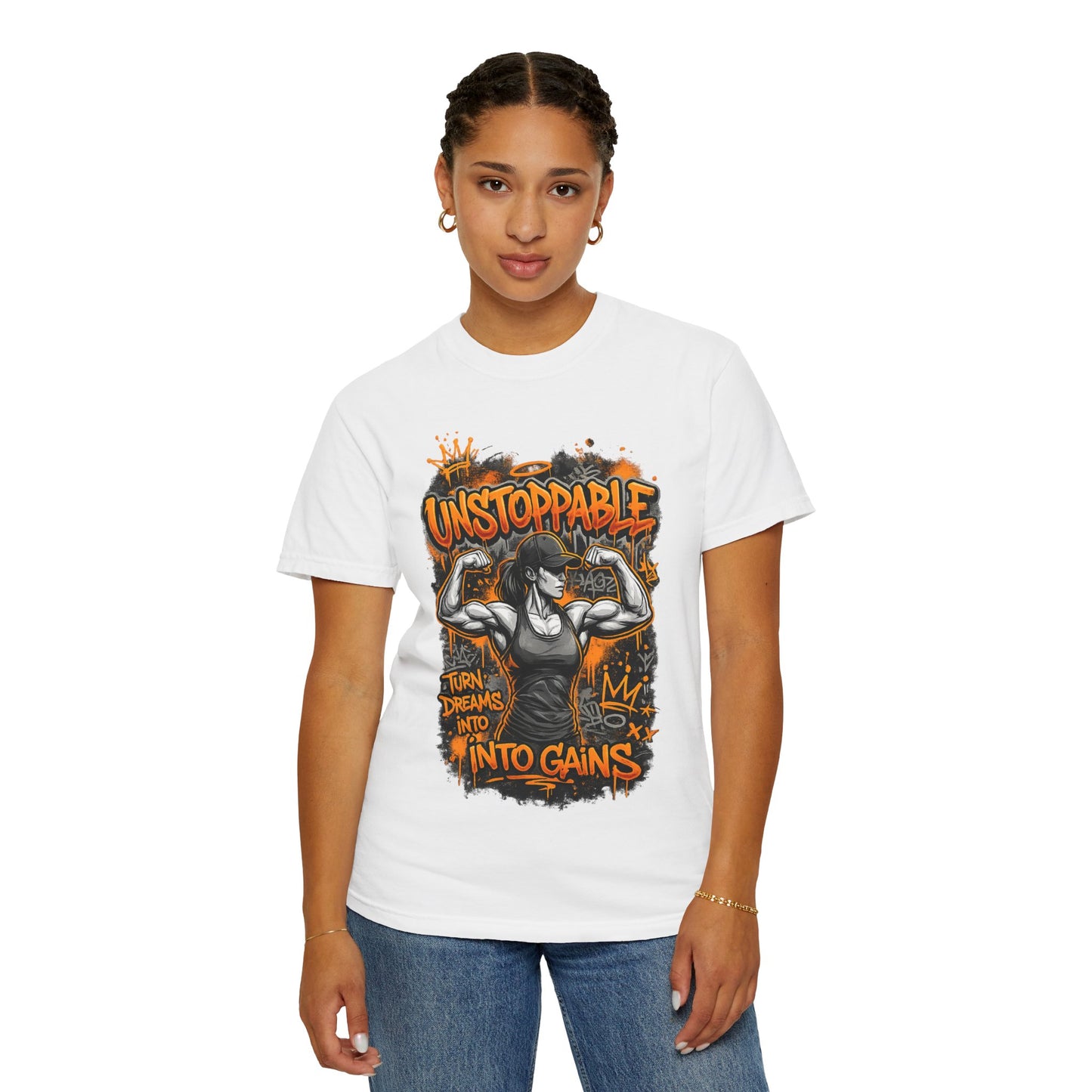 Unstoppable Musclewoman Graphic Tee | Turn Dreams Into Gains T-shirt