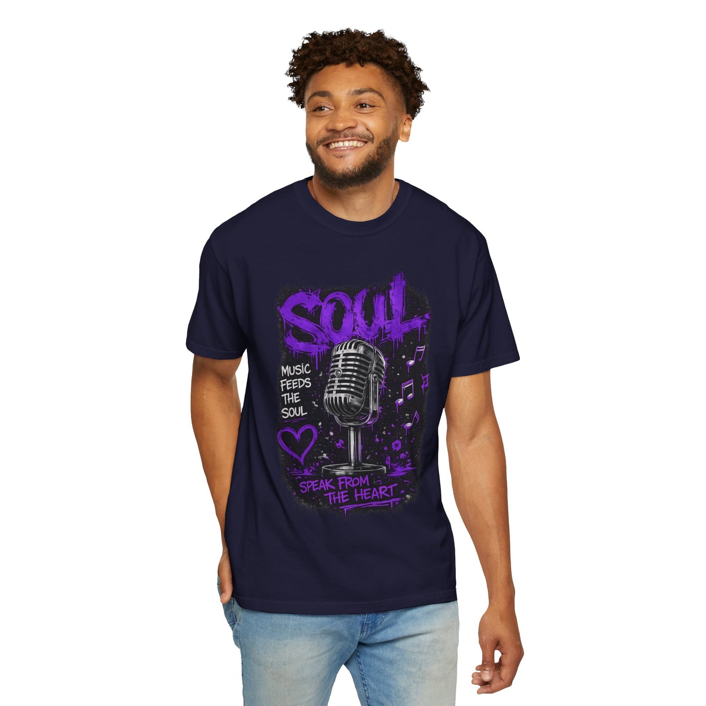 Soul Microphone T-Shirt — "Music Feeds the Soul" Vintage Mic Tee