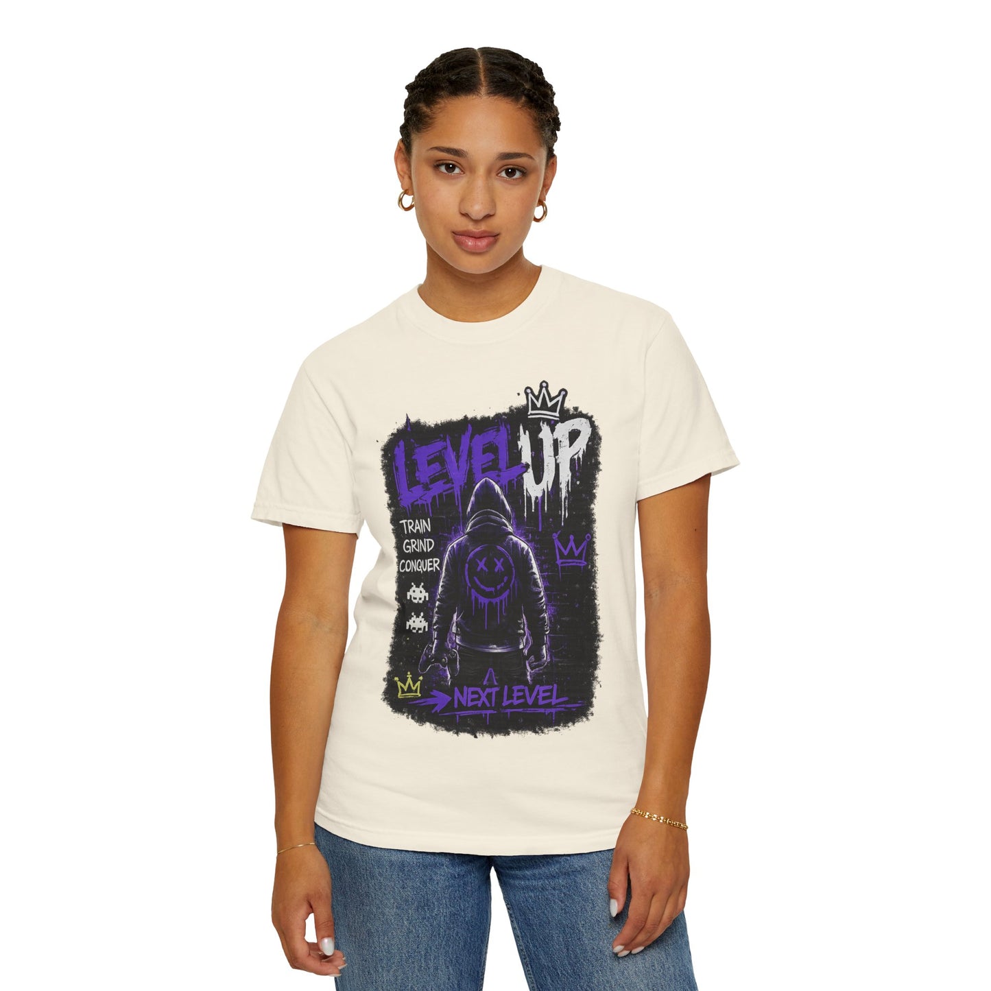 Level Up Graphic T-Shirt — 'Train Grind Conquer' Next Level Gamer Tee