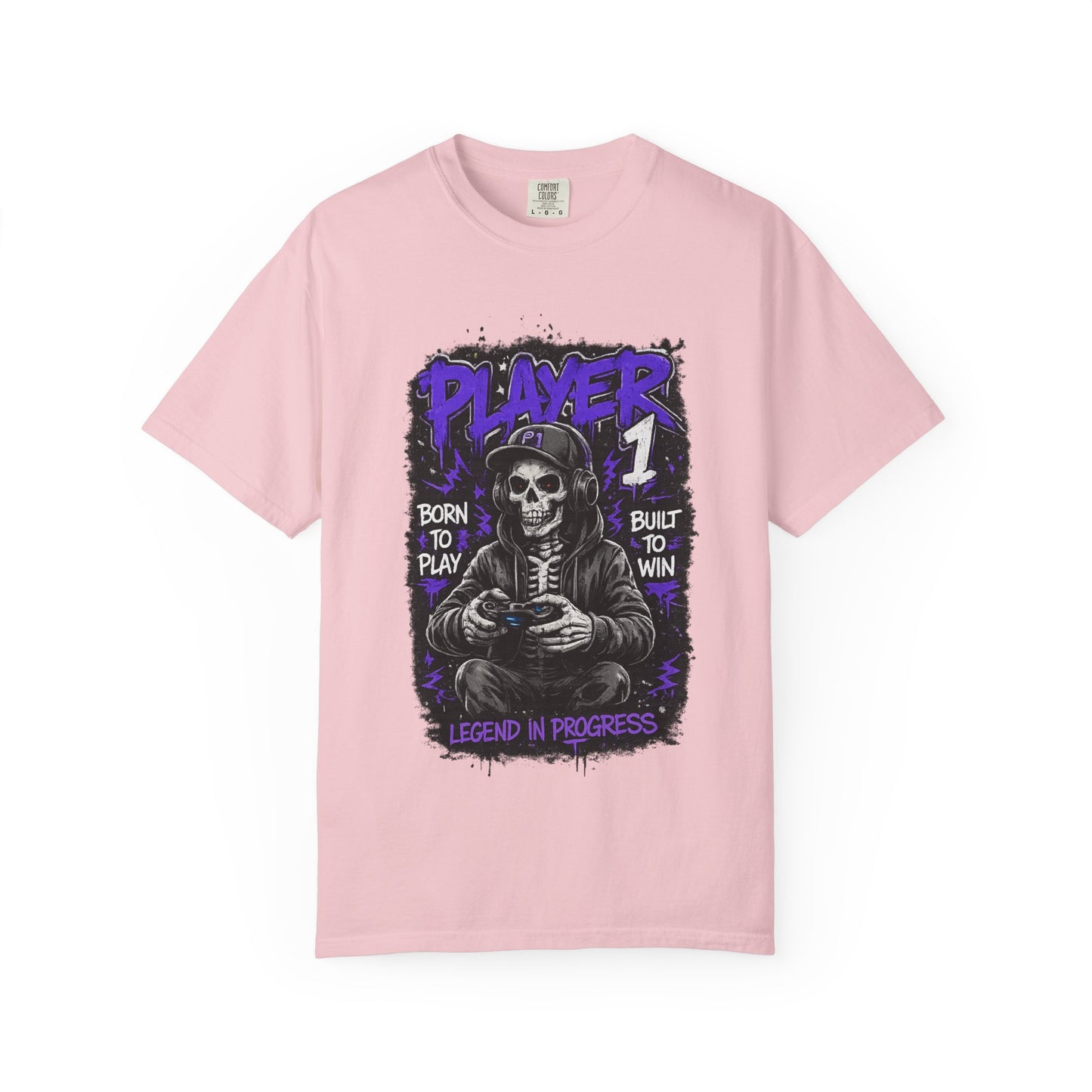Grim Reaper Gamer Player 1 T-Shirt | Skull Skeleton Video Game Graphic