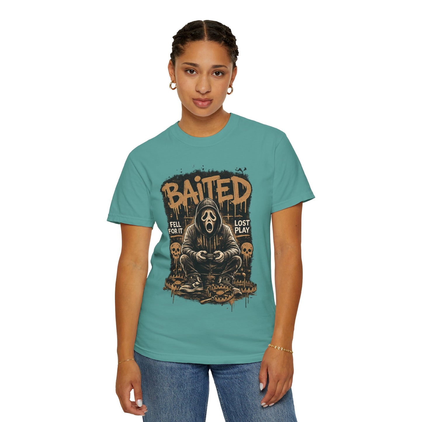 Baited Gamer Grim Reaper T-Shirt | Horror Skull Controller Design