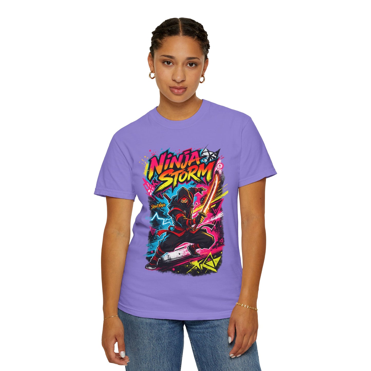 Ninja Storm Graphic T-Shirt — Neon Samurai Surf Design