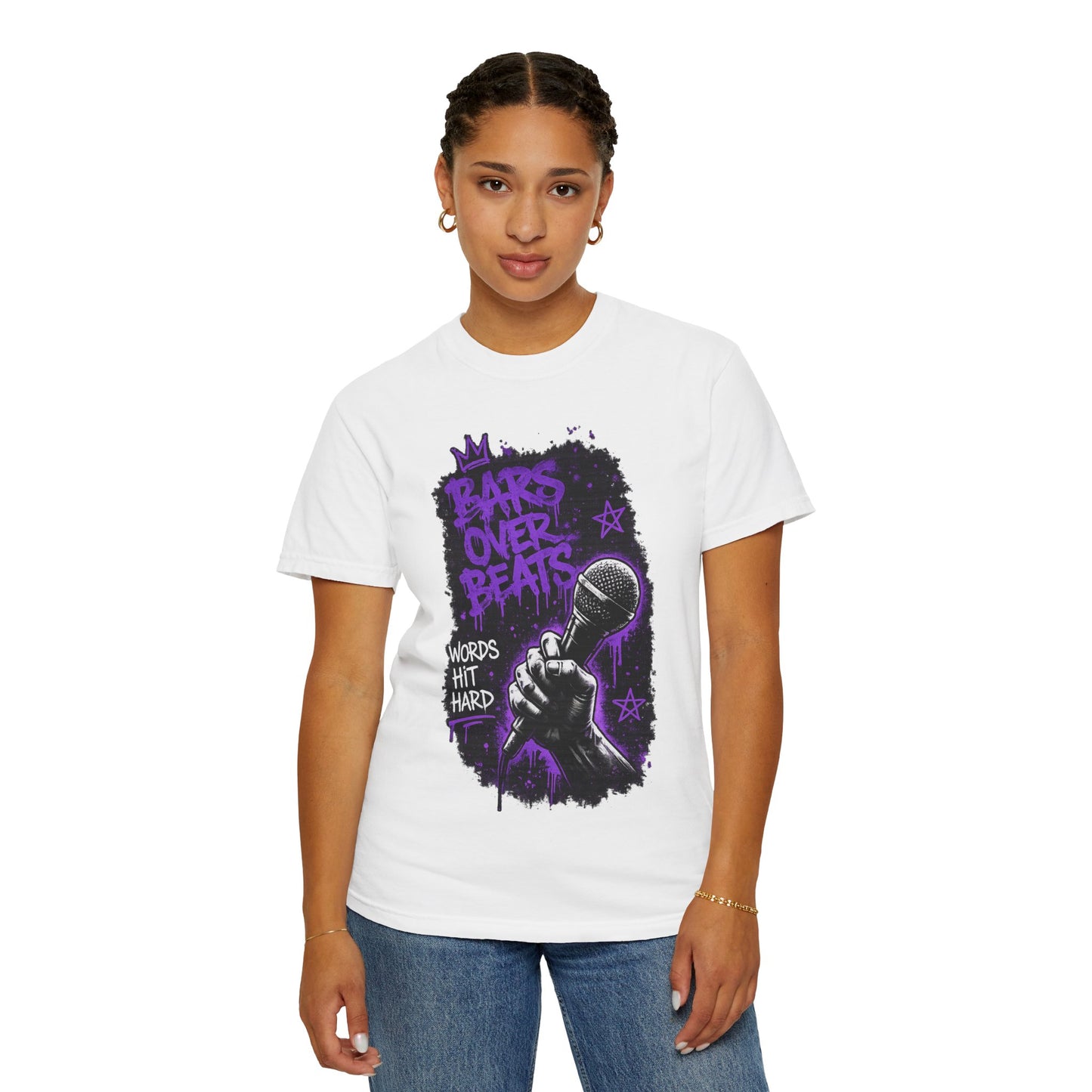 Bars Over Beats Microphone T‑Shirt — "Words Hit Hard" Rap Graphic Tee
