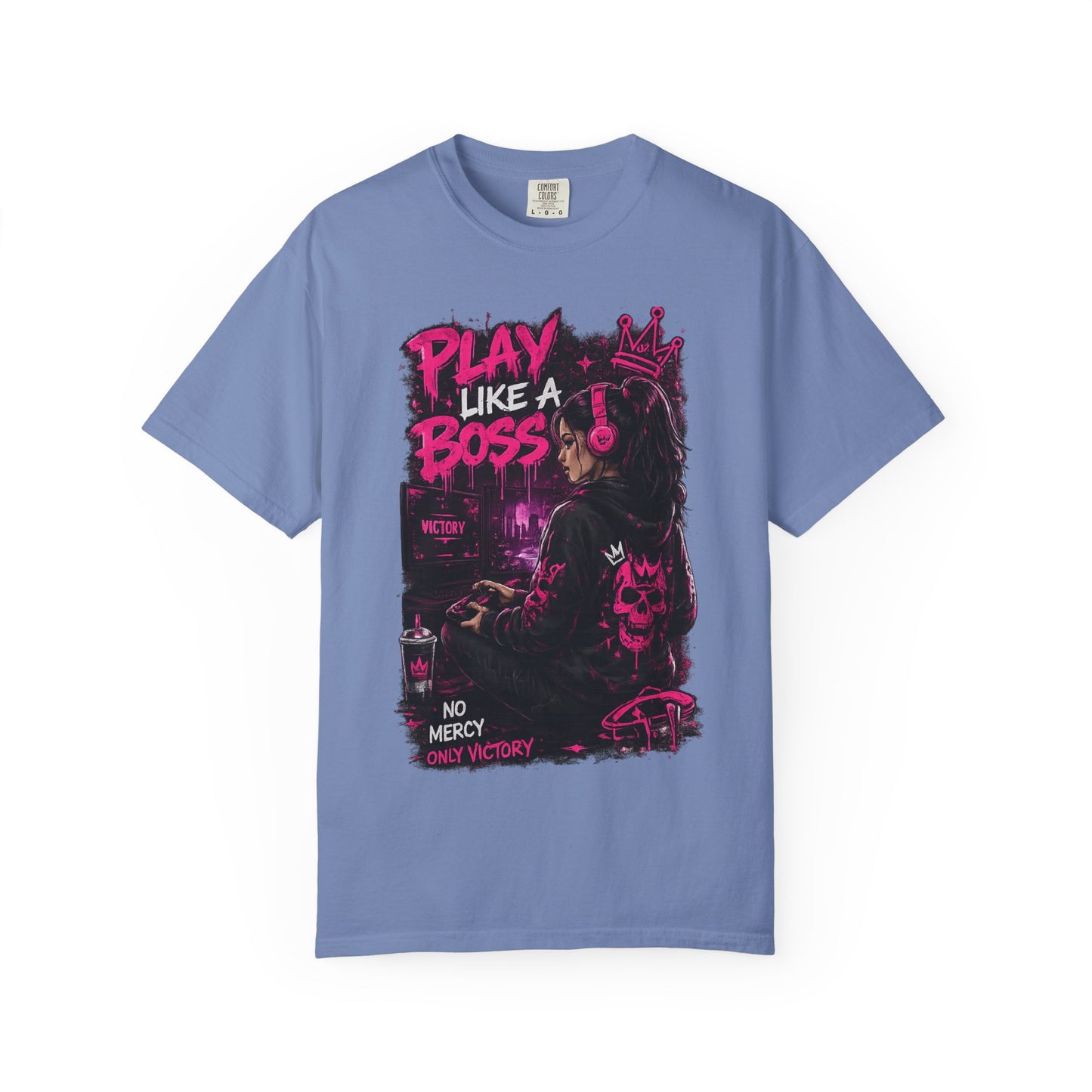 Play Like a Boss T-Shirt — Gamer Crown Graphic Tee ("No Mercy, Only Victory")