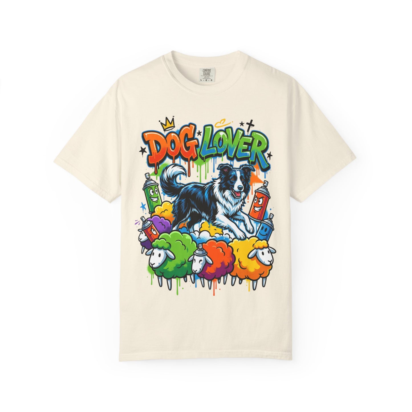 Dog Lover Graffiti T-Shirt — Colorful Border Collie Street Art Tee