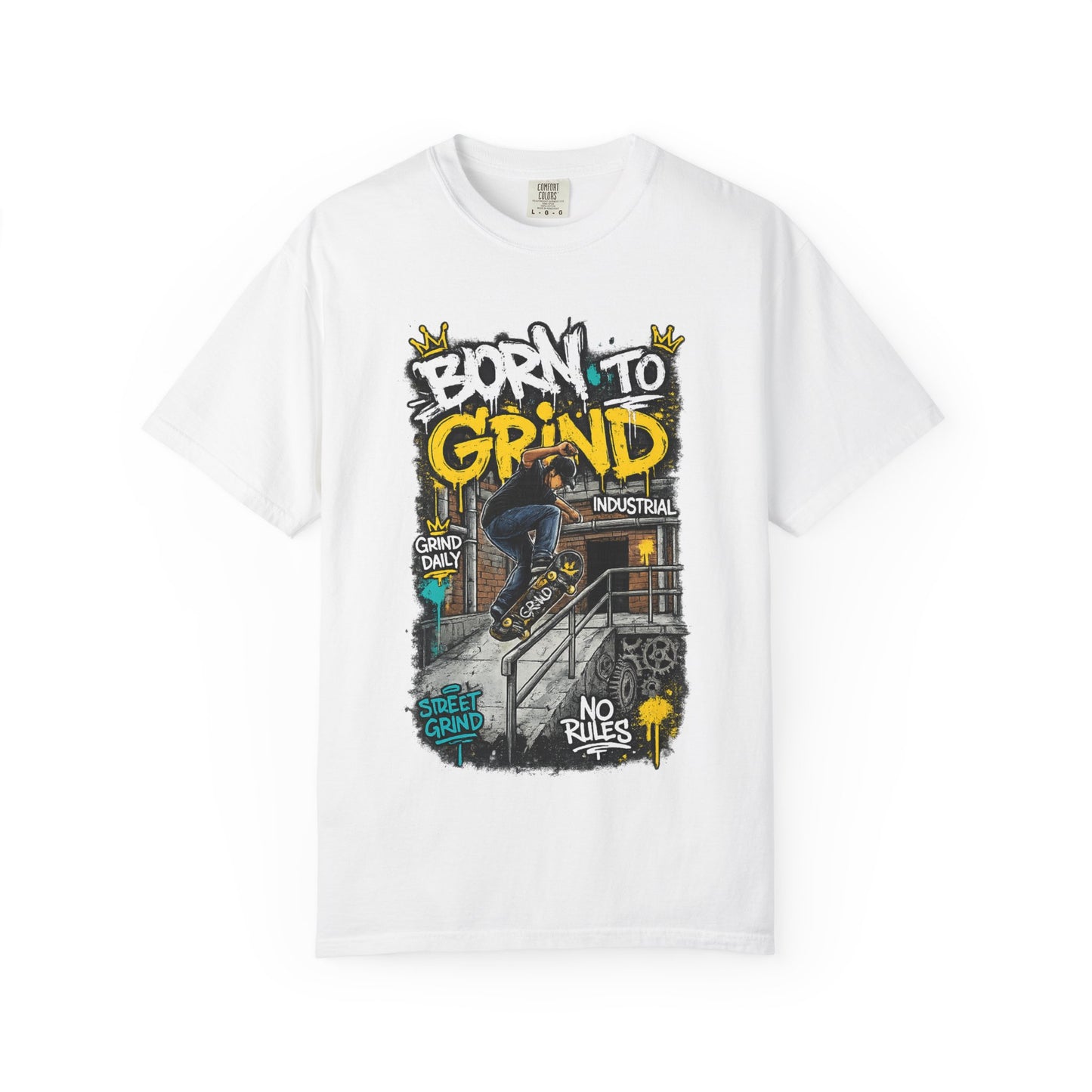 Born to Grind skateboarding graphic T-shirt | Skateboarder street art tee