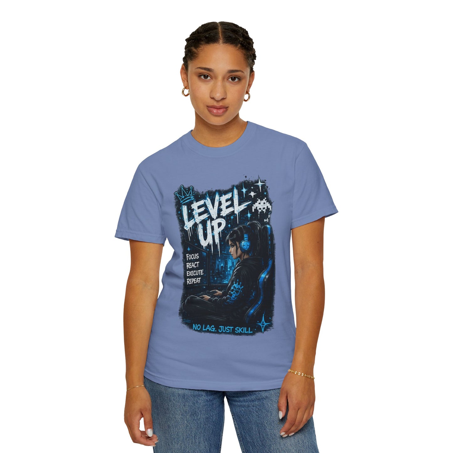 Level Up Gamer T-Shirt — "Level Up: Focus React Execute Repeat" Graphic Tee