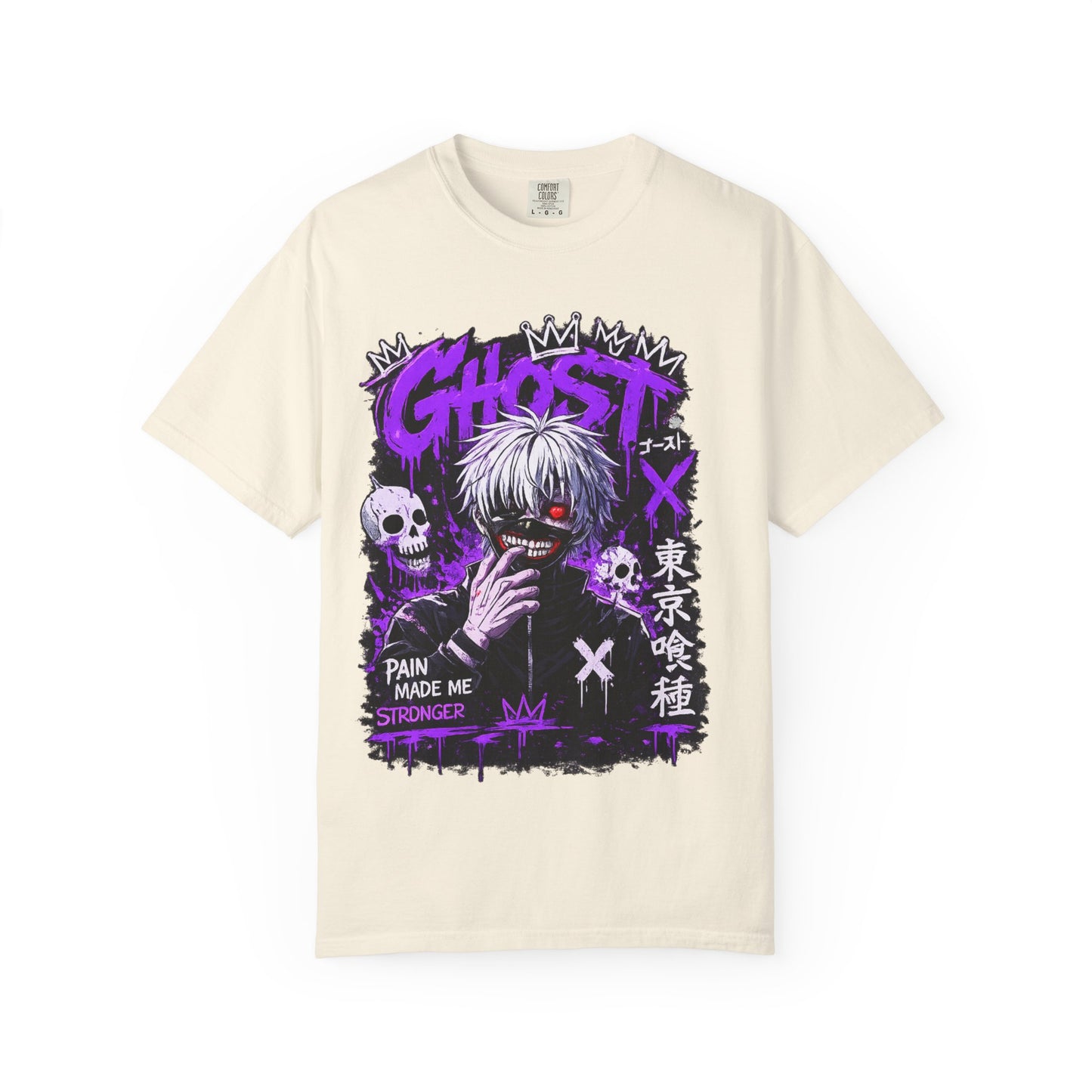 Ghost Anime T-Shirt — Tokyo Ghoul Style Graphic Tee ("Pain Made Me Stronger")