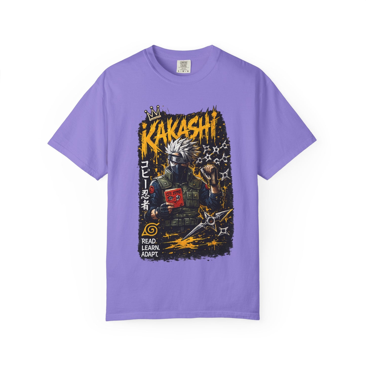 Kakashi Graphic T-Shirt — Anime Ninja Print, 'Read. Learn. Adapt.'