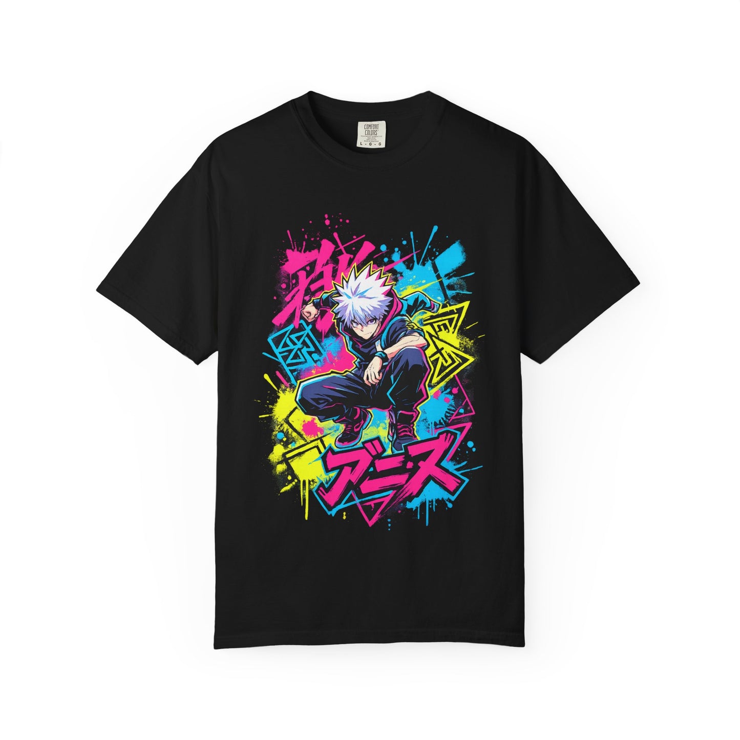 Anime Graphic T-Shirt — Vibrant Neon Jujutsu Kaisen Style Design